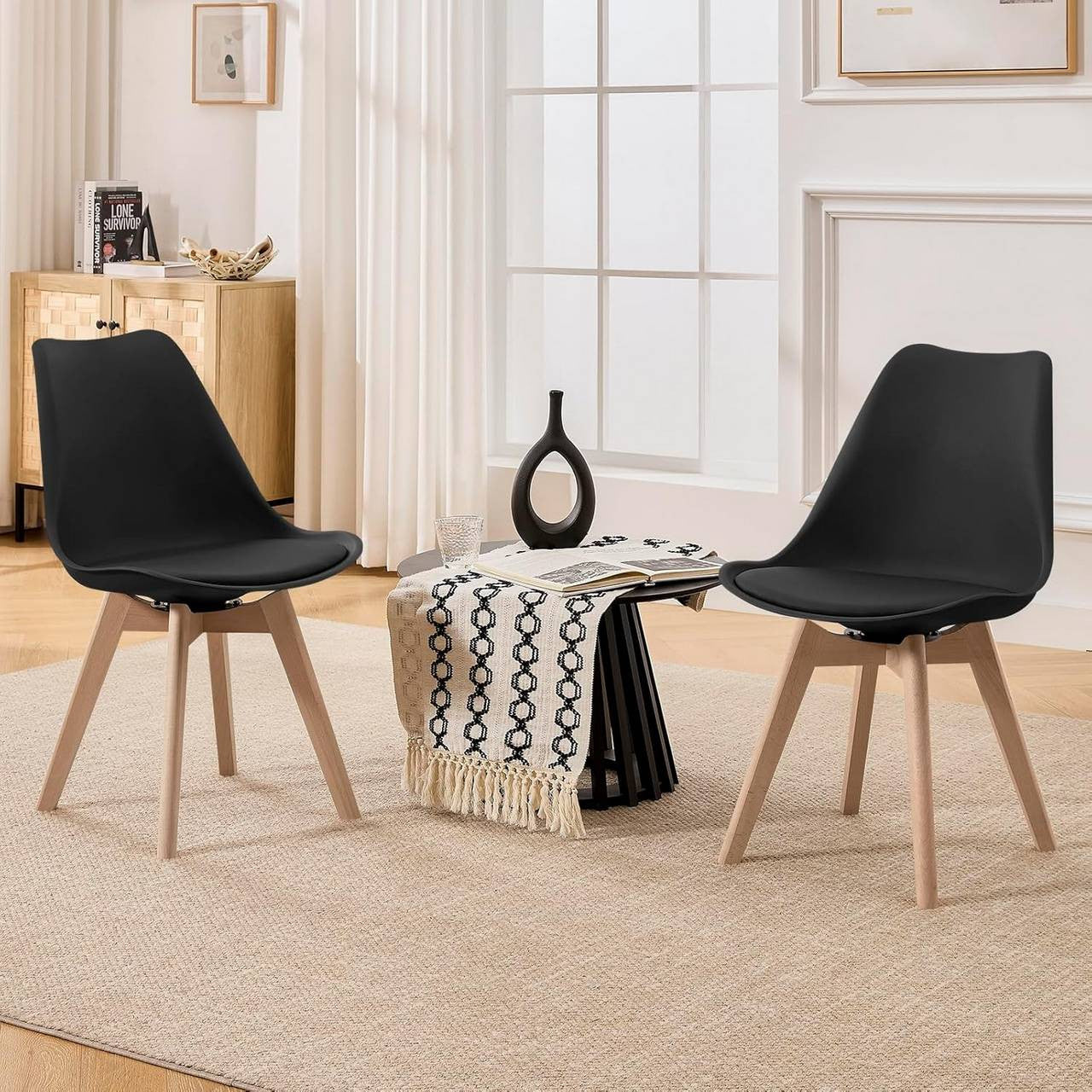 24goodz Swivel Dining Chairs - 360° Rotating Seat - High Comfort - Faux Leather & Solid Wood - Black