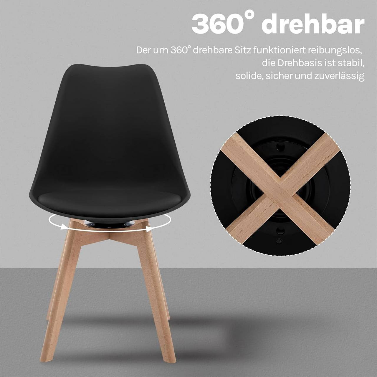 24goodz Swivel Dining Chairs - 360° Rotating Seat - High Comfort - Faux Leather & Solid Wood - Black