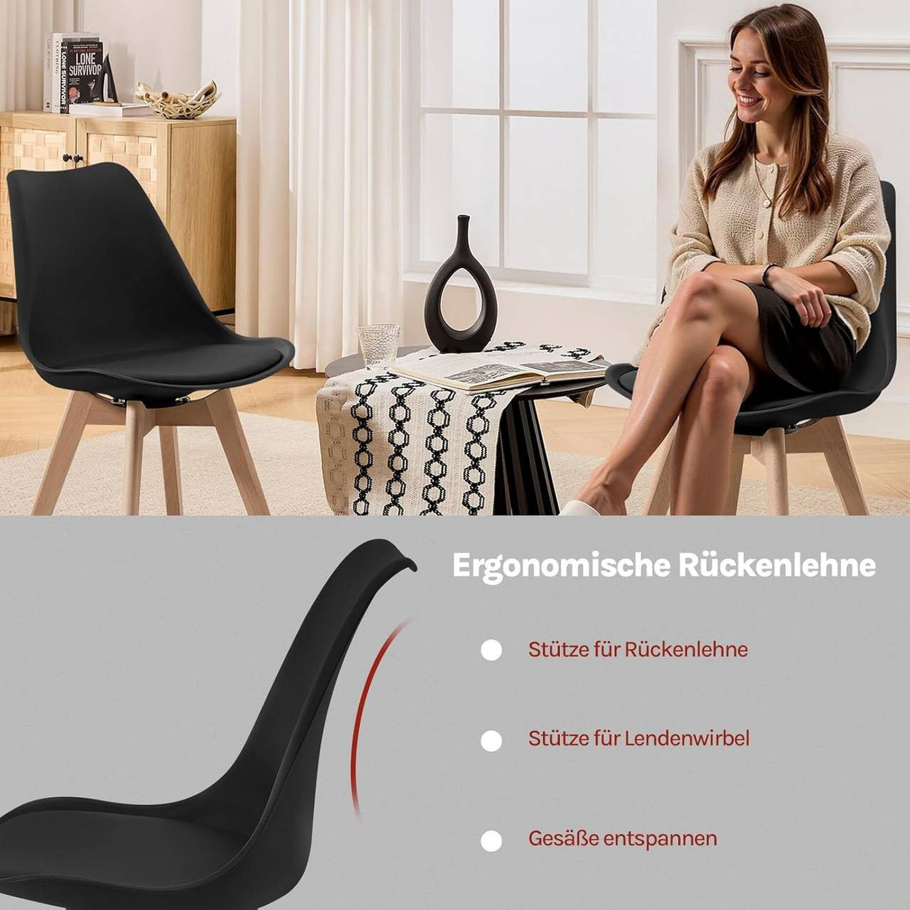 24goodz Swivel Dining Chairs - 360° Rotating Seat - High Comfort - Faux Leather & Solid Wood - Black