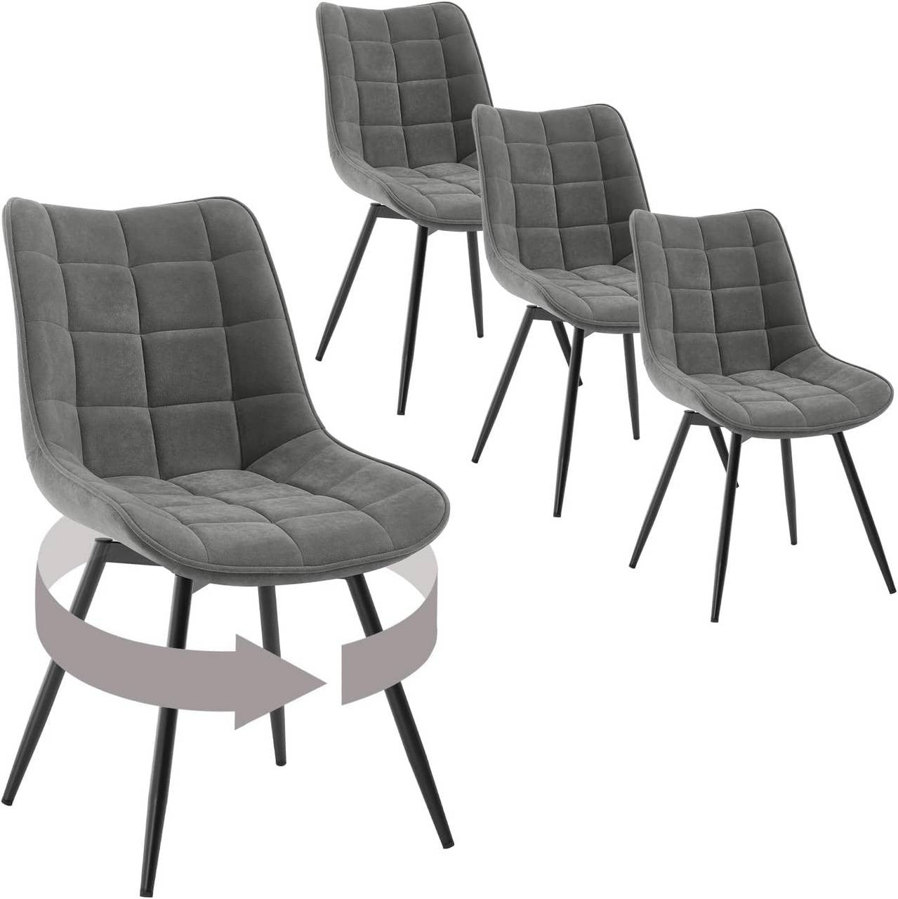 24goodz Swivel Dining Chairs - 360° Rotating Design - Ergonomic Comfort - Velvet and Metal - Dark Grey