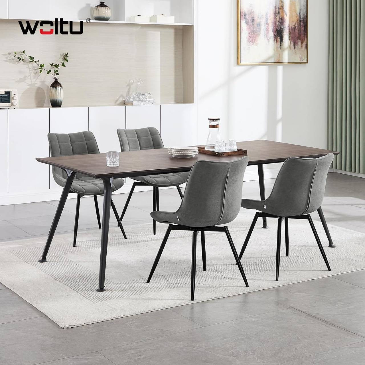24goodz Swivel Dining Chairs - 360° Rotating Design - Ergonomic Comfort - Velvet and Metal - Dark Grey