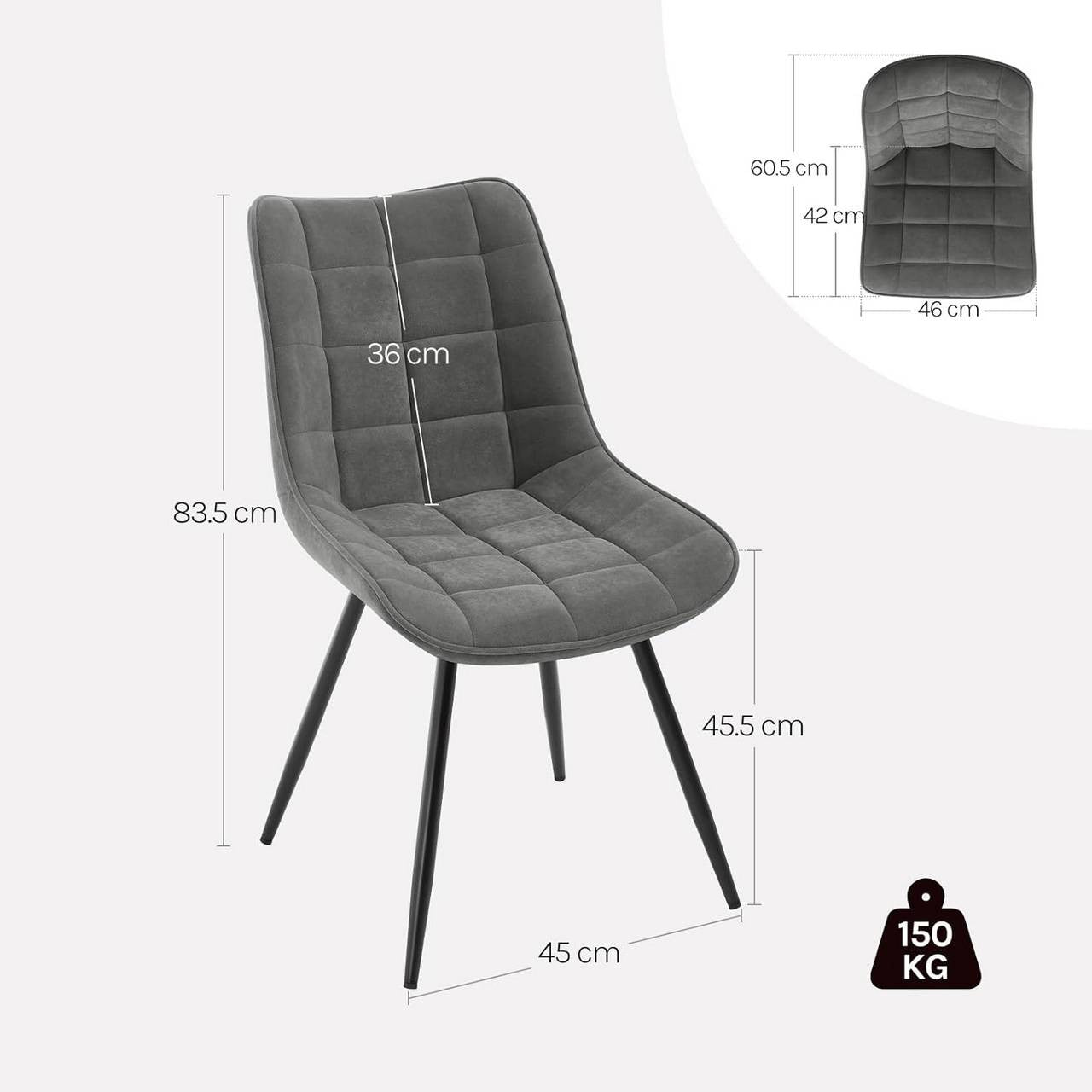 24goodz Swivel Dining Chairs - 360° Rotating Design - Ergonomic Comfort - Velvet and Metal - Dark Grey