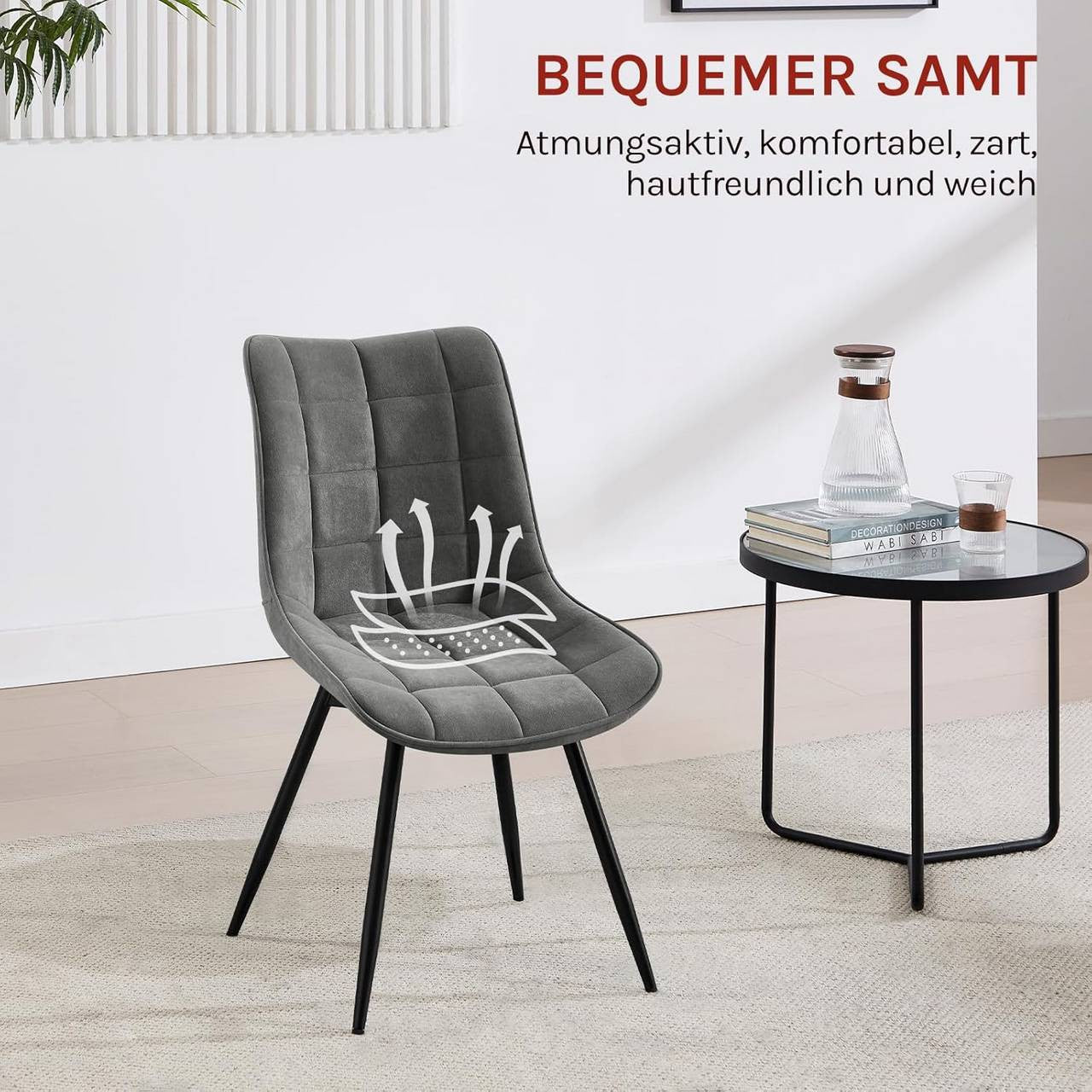 24goodz Swivel Dining Chairs - 360° Rotating Design - Ergonomic Comfort - Velvet and Metal - Dark Grey