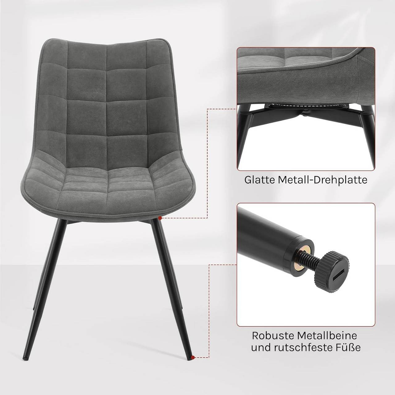 24goodz Swivel Dining Chairs - 360° Rotating Design - Ergonomic Comfort - Velvet and Metal - Dark Grey
