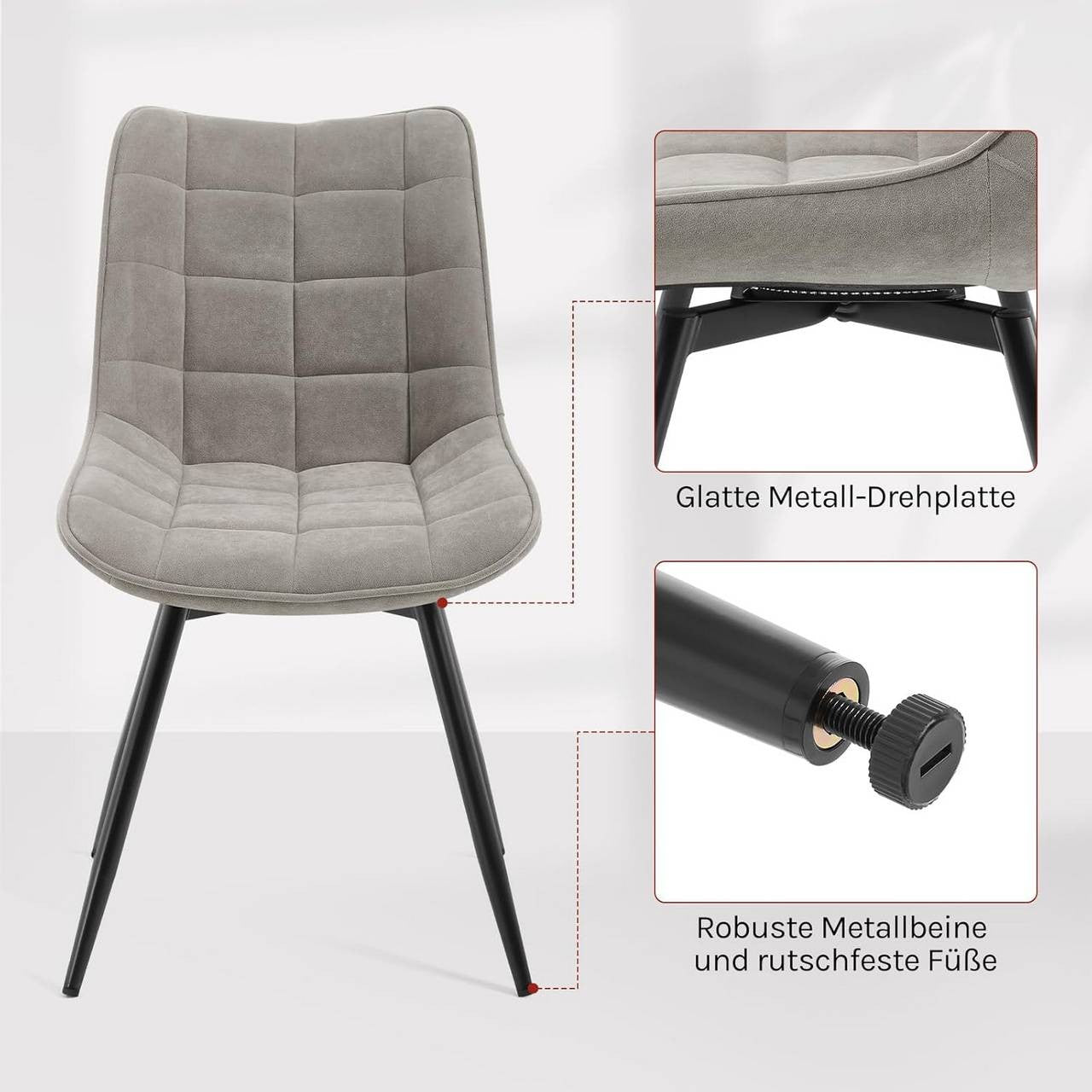24goodz Swivel Dining Chairs - 360° Rotatable - Ergonomic Comfort - Velvet and Metal - Light Grey