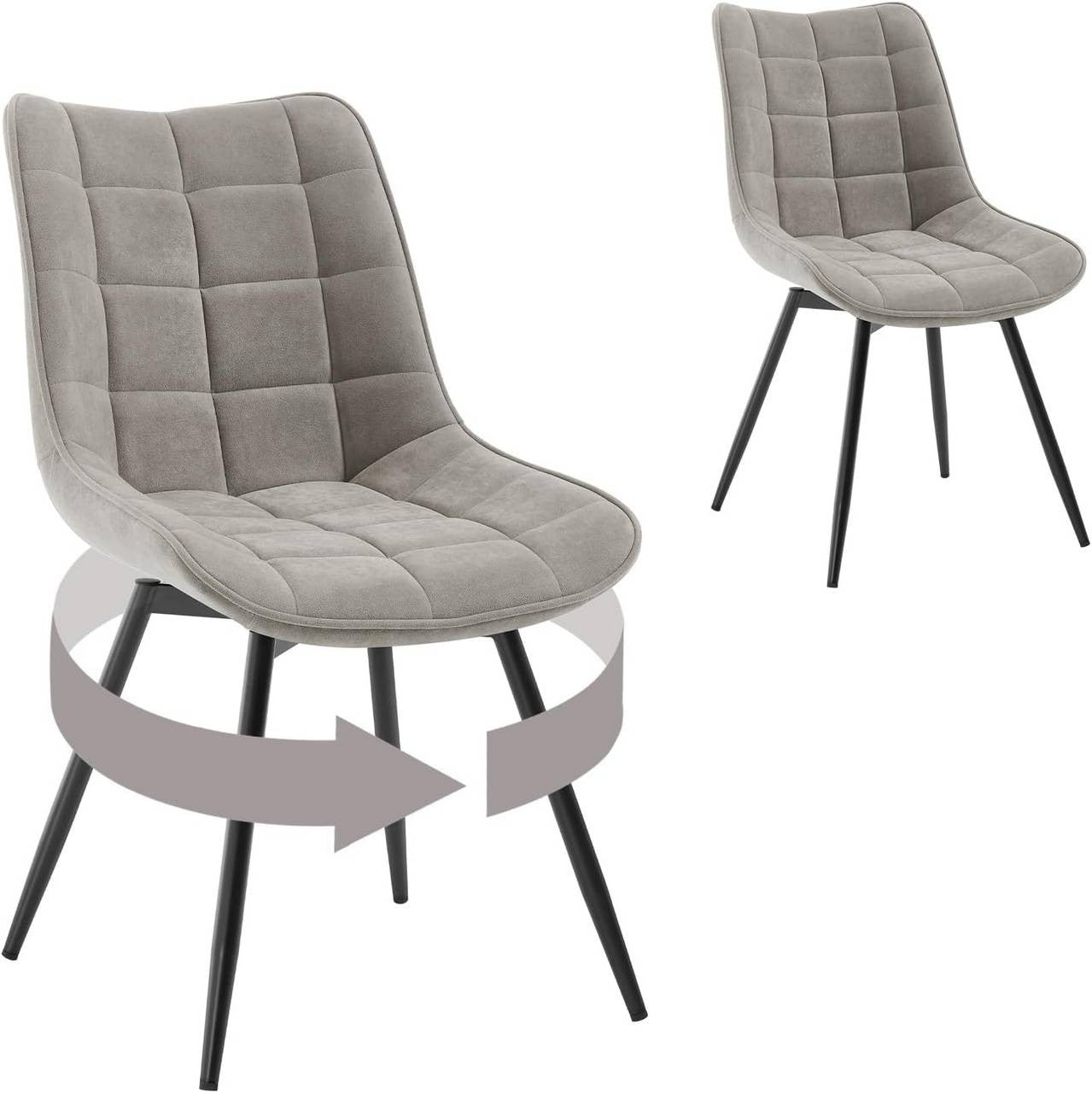 24goodz Swivel Dining Chairs - Ergonomic Comfort - Durable Velvet and Metal - For Every Room - Light Grey