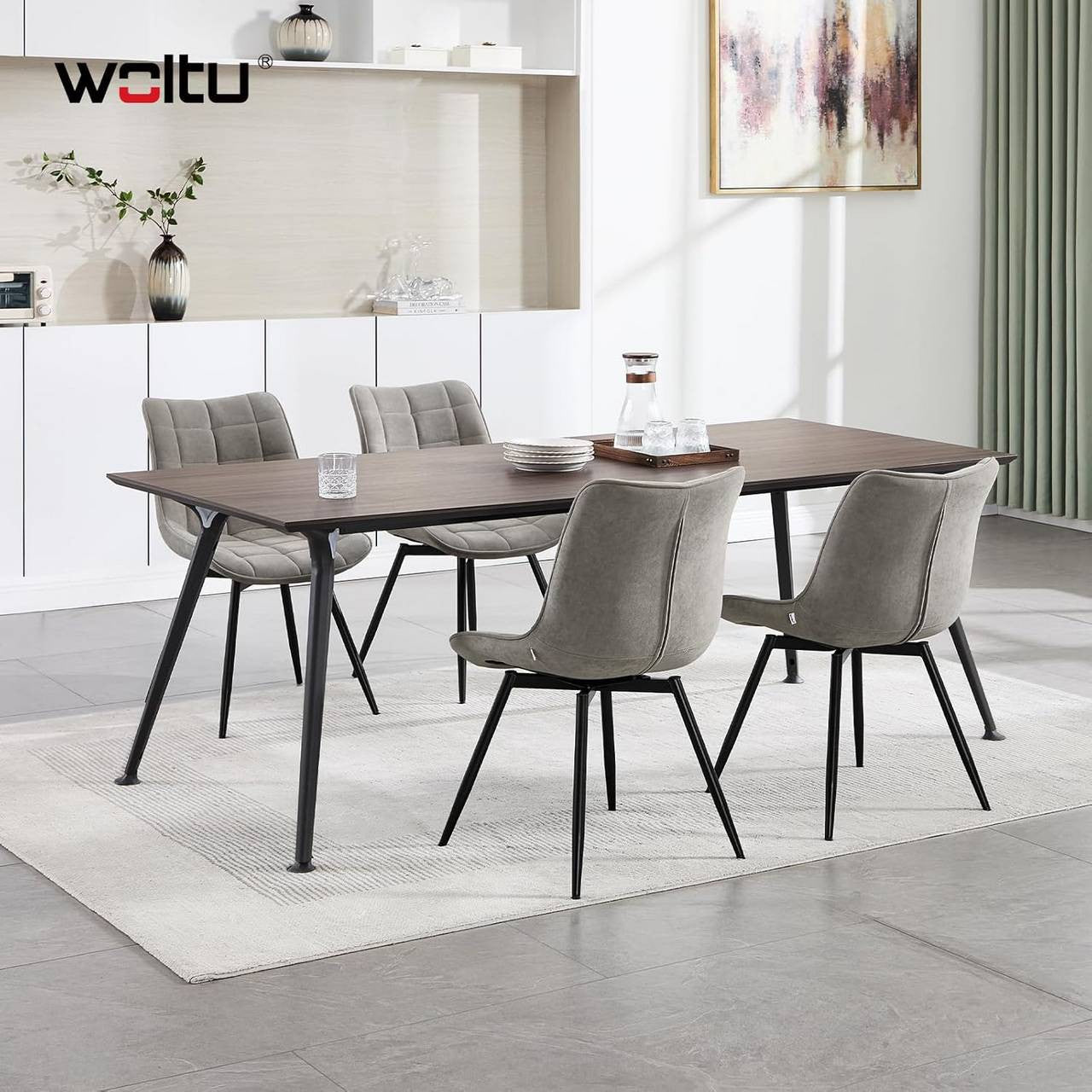 24goodz Swivel Dining Chairs - 360° Rotatable - Ergonomic Comfort - Velvet and Metal - Light Grey