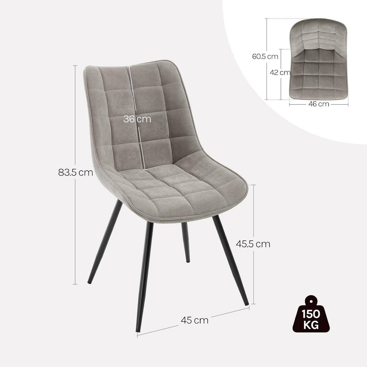 24goodz Swivel Dining Chairs - 360° Rotatable - Ergonomic Comfort - Velvet and Metal - Light Grey