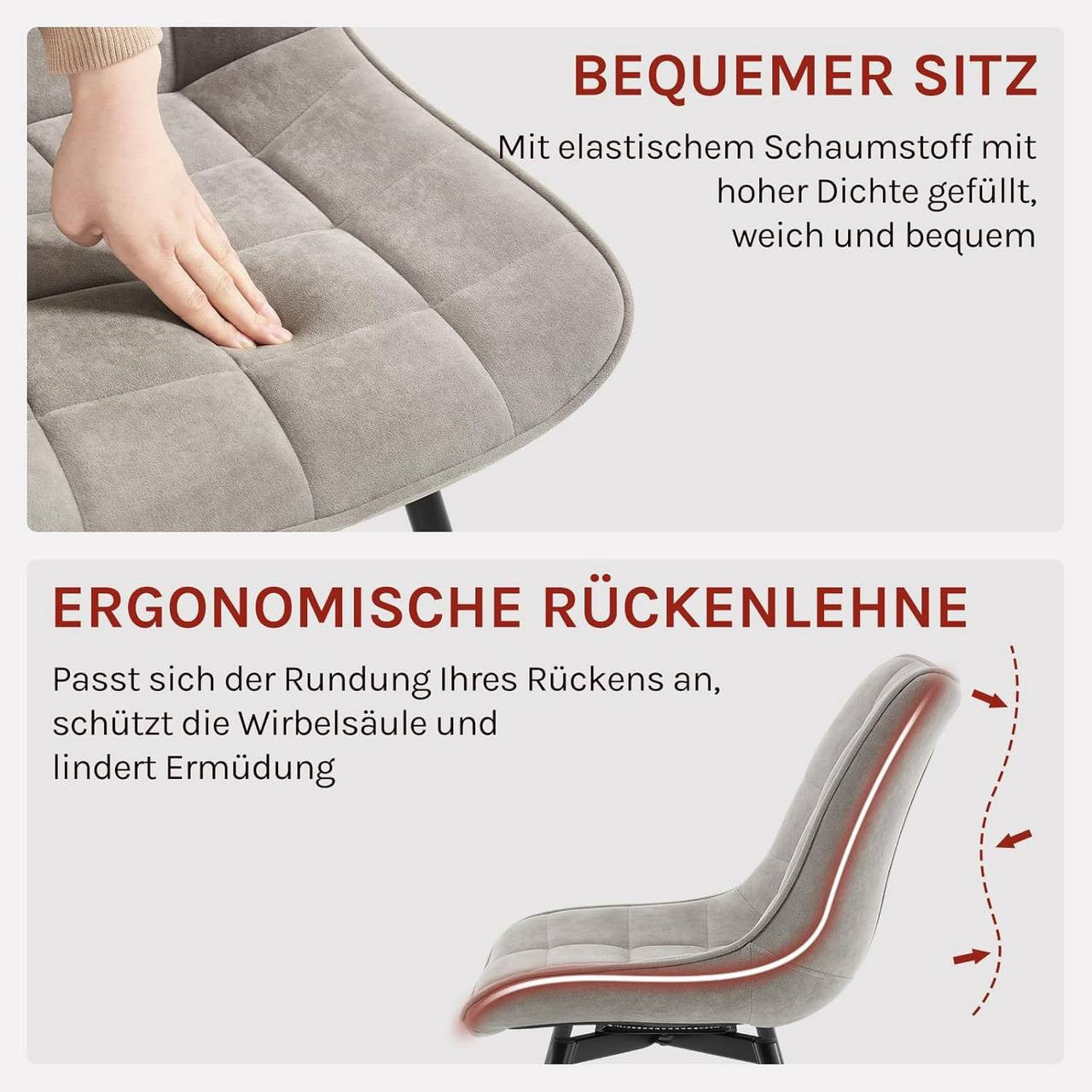 24goodz Swivel Dining Chairs - 360° Rotatable - Ergonomic Comfort - Velvet and Metal - Light Grey