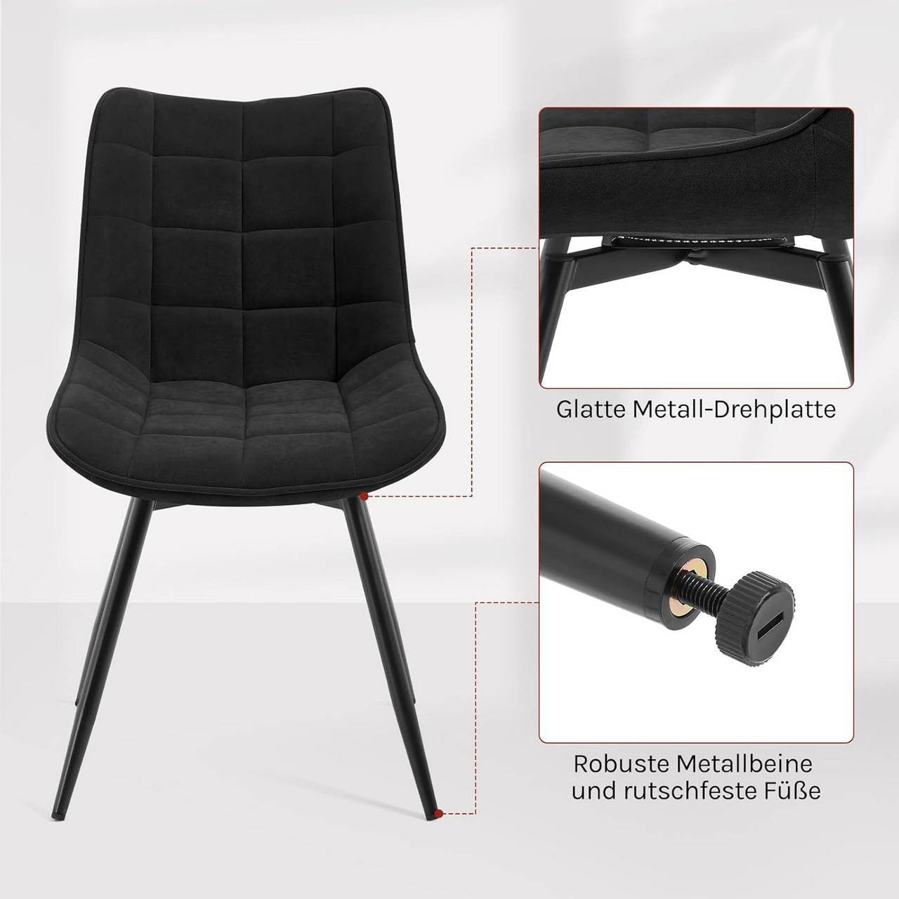 24goodz Swivel Dining Chairs - Ergonomic Comfort - Durable Velvet and Metal - For Every Room - Black