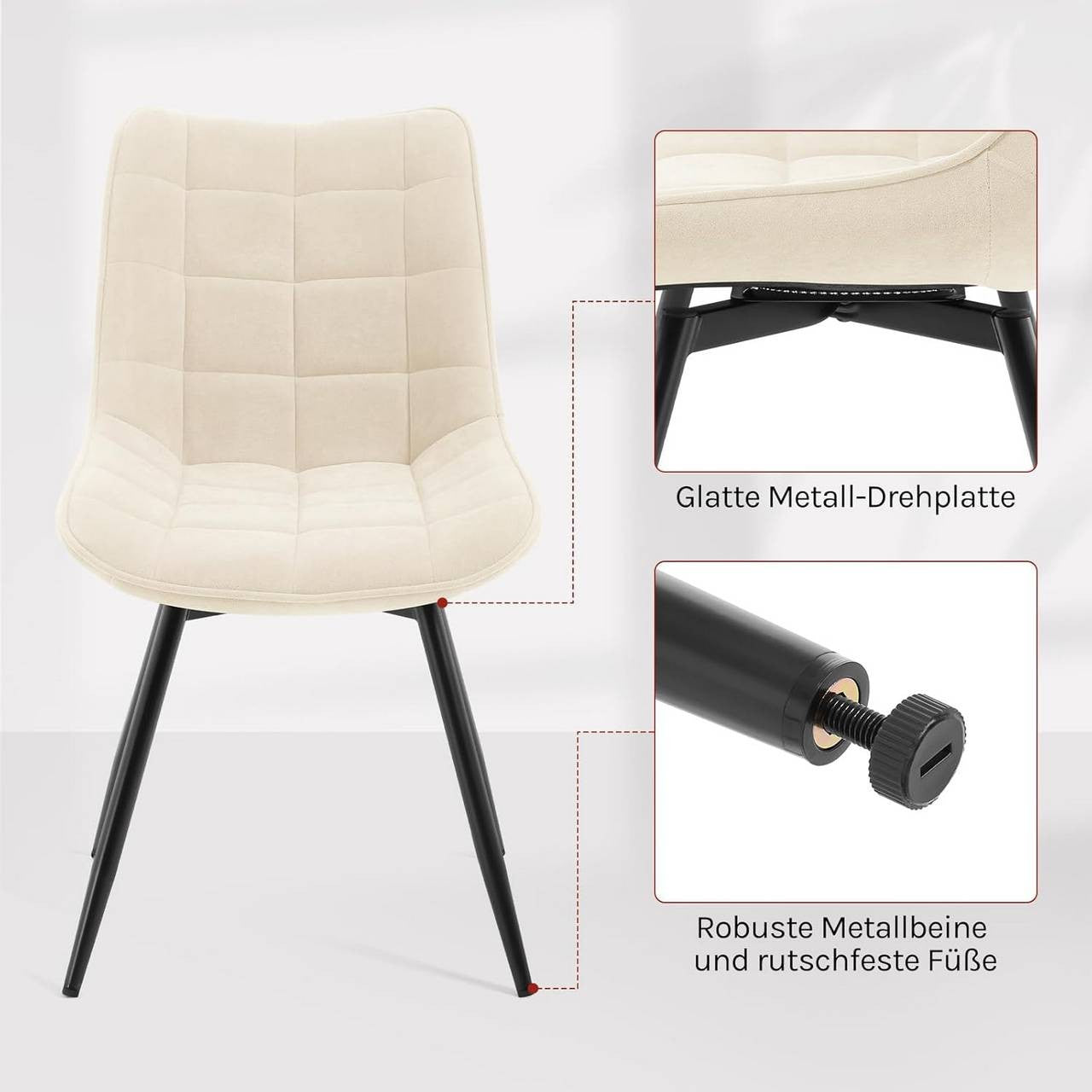 24goodz Swivel Dining Chairs - 360° Rotatable - Ergonomic Comfort - Velvet and Metal - Beige