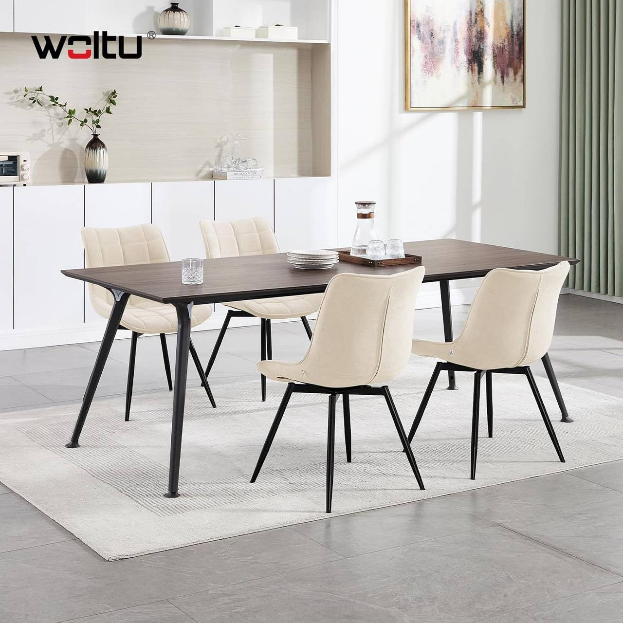 24goodz Swivel Dining Chairs - 360° Rotatable - Ergonomic Comfort - Velvet and Metal - Beige