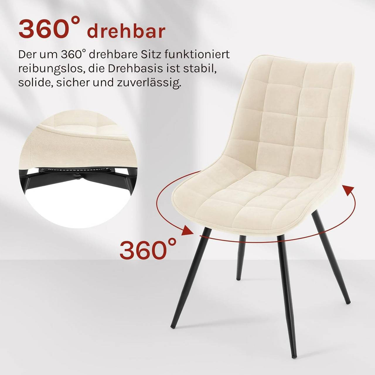 24goodz Swivel Dining Chairs - 360° Rotatable - Ergonomic Comfort - Velvet and Metal - Beige