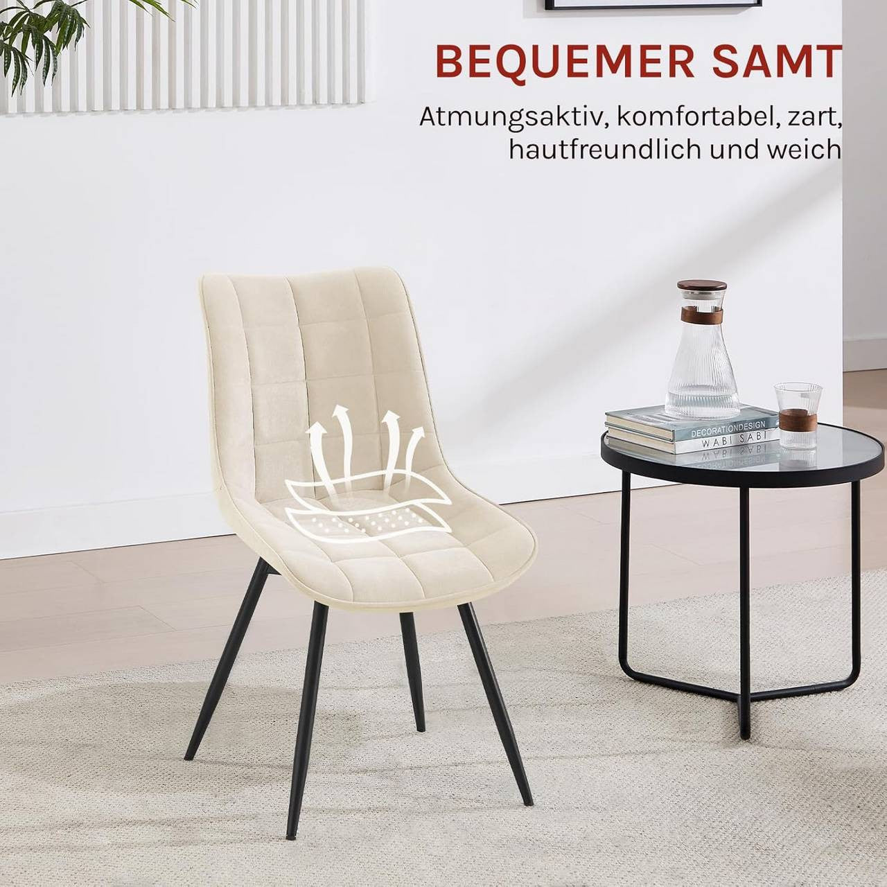 24goodz Swivel Dining Chairs - 360° Rotatable - Ergonomic Comfort - Velvet and Metal - Beige