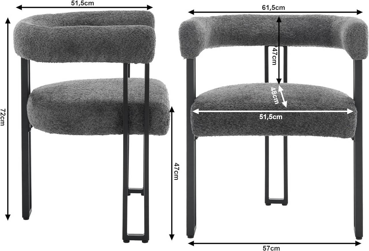 24goodz Dining Chairs with Armrests - Ergonomic Comfort - Chenille and Metal - For Home Use - Dark Grey