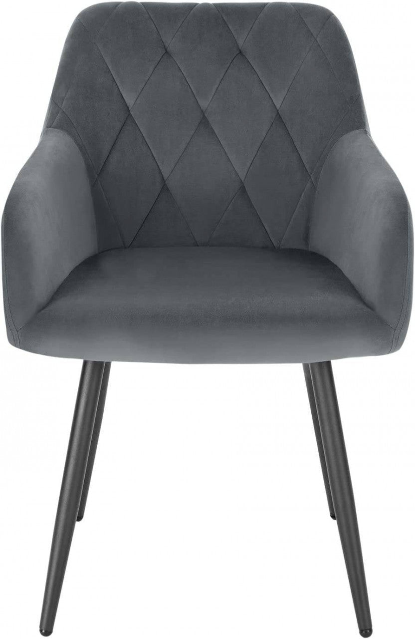 24goodz Velvet Dining Chair with Armrests - Ergonomic Comfort - Sturdy Metal Legs - Velvet - For Home Use - Dark Grey - dgr