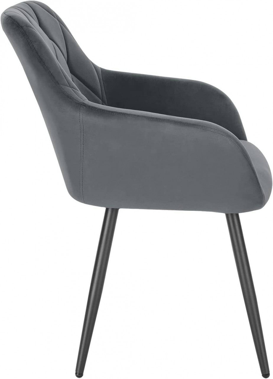 24goodz Velvet Dining Chair with Armrests - Ergonomic Comfort - Sturdy Metal Legs - Velvet - For Home Use - Dark Grey - dgr