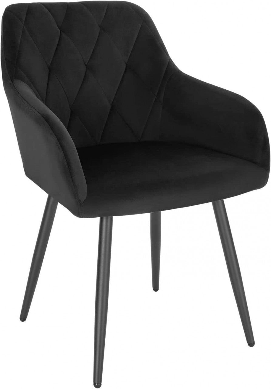 24goodz Velvet Dining Chair with Armrests - Ergonomic Comfort - Sturdy Metal Legs - Velvet - For Home Use - Black - sz