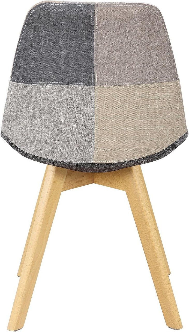 24goodz Dining Chair - Ergonomic Comfort - Stylish Patchwork Design - PP and Solid Wood - For Home Use - Patchwork Linen - pw
