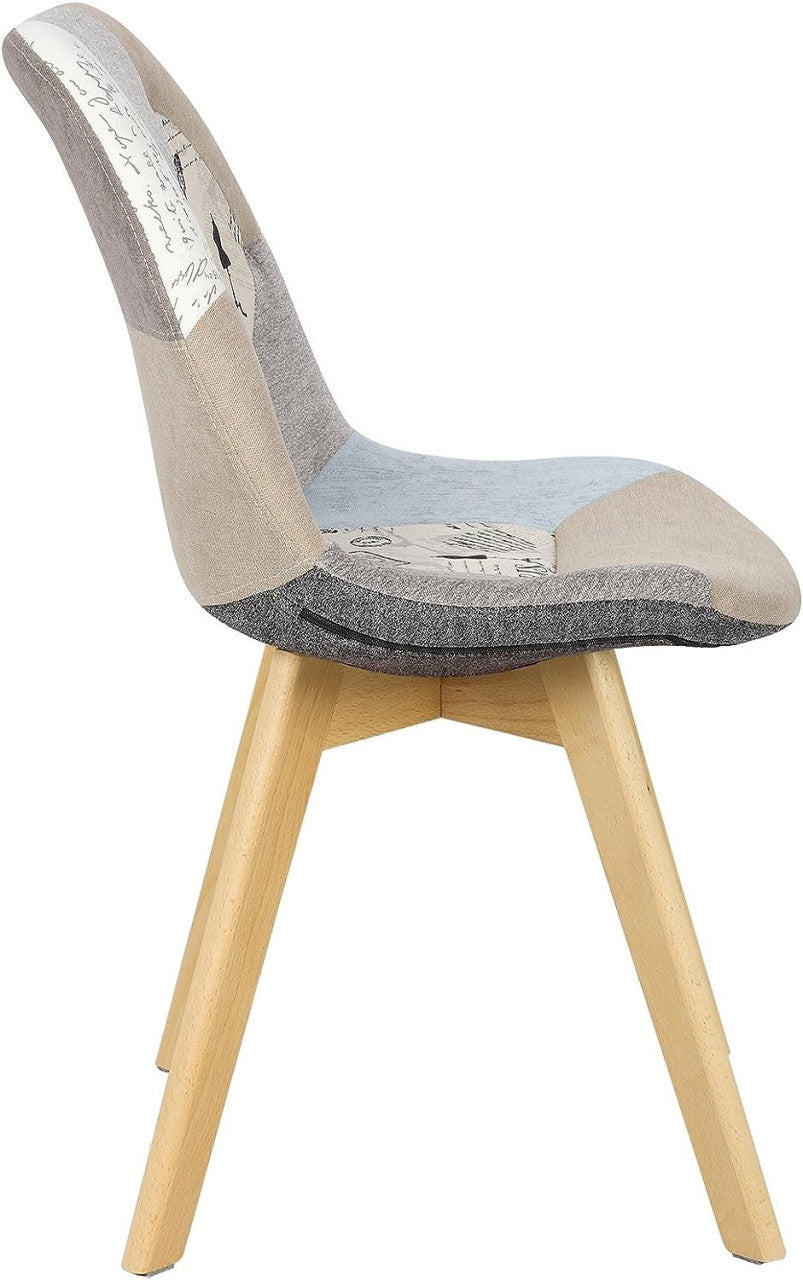 24goodz Dining Chair - Ergonomic Comfort - Stylish Patchwork Design - PP and Solid Wood - For Home Use - Patchwork Linen - pw