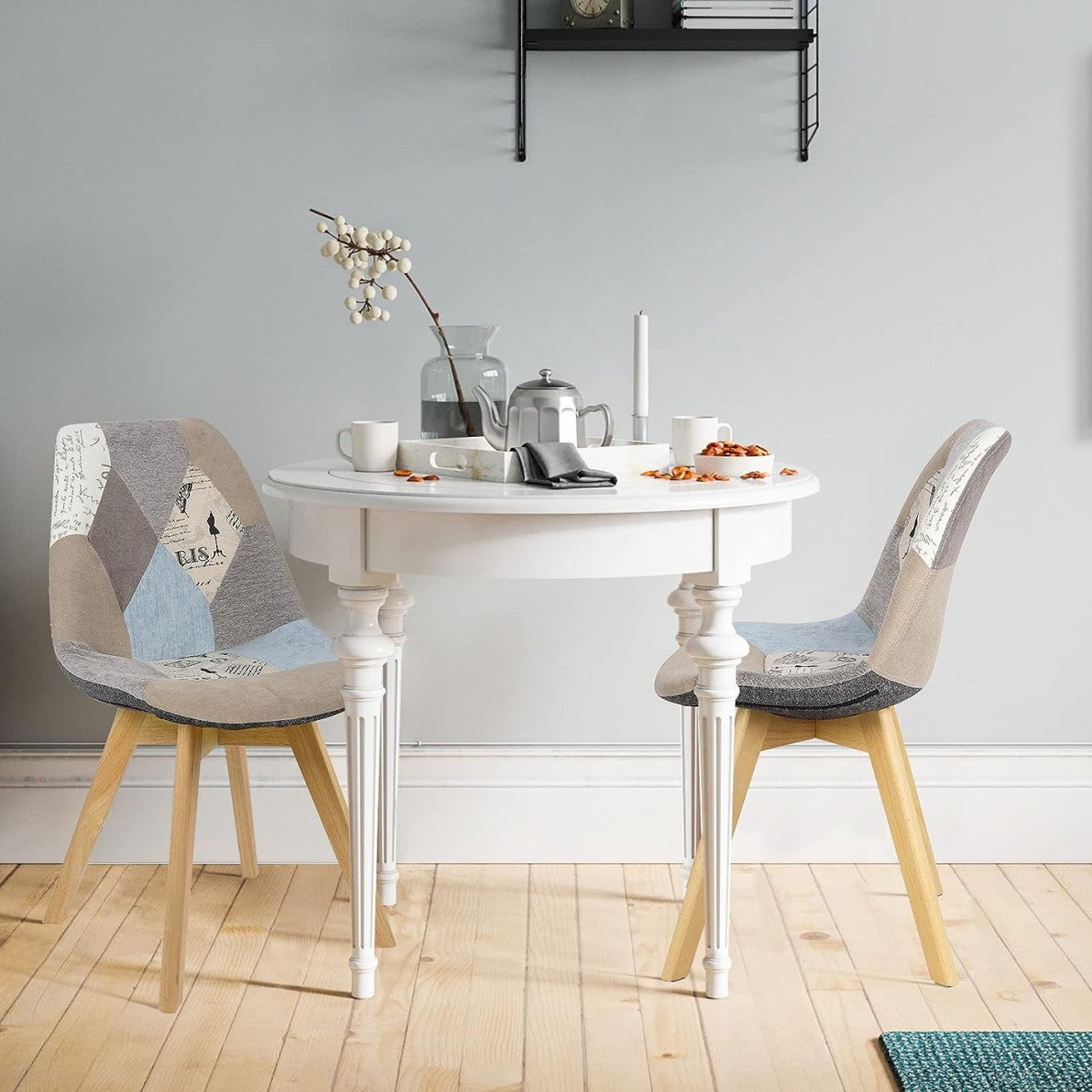 24goodz Dining Chair - Ergonomic Comfort - Stylish Patchwork Design - PP and Solid Wood - For Home Use - Patchwork Linen - pw