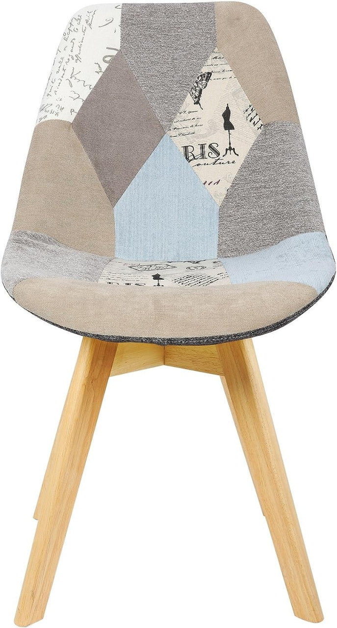 24goodz Set of 2 Dining Chairs - Ergonomic Support - Stylish Patchwork Design - PP and Solid Wood - For Home and Office - Multicolour - pw