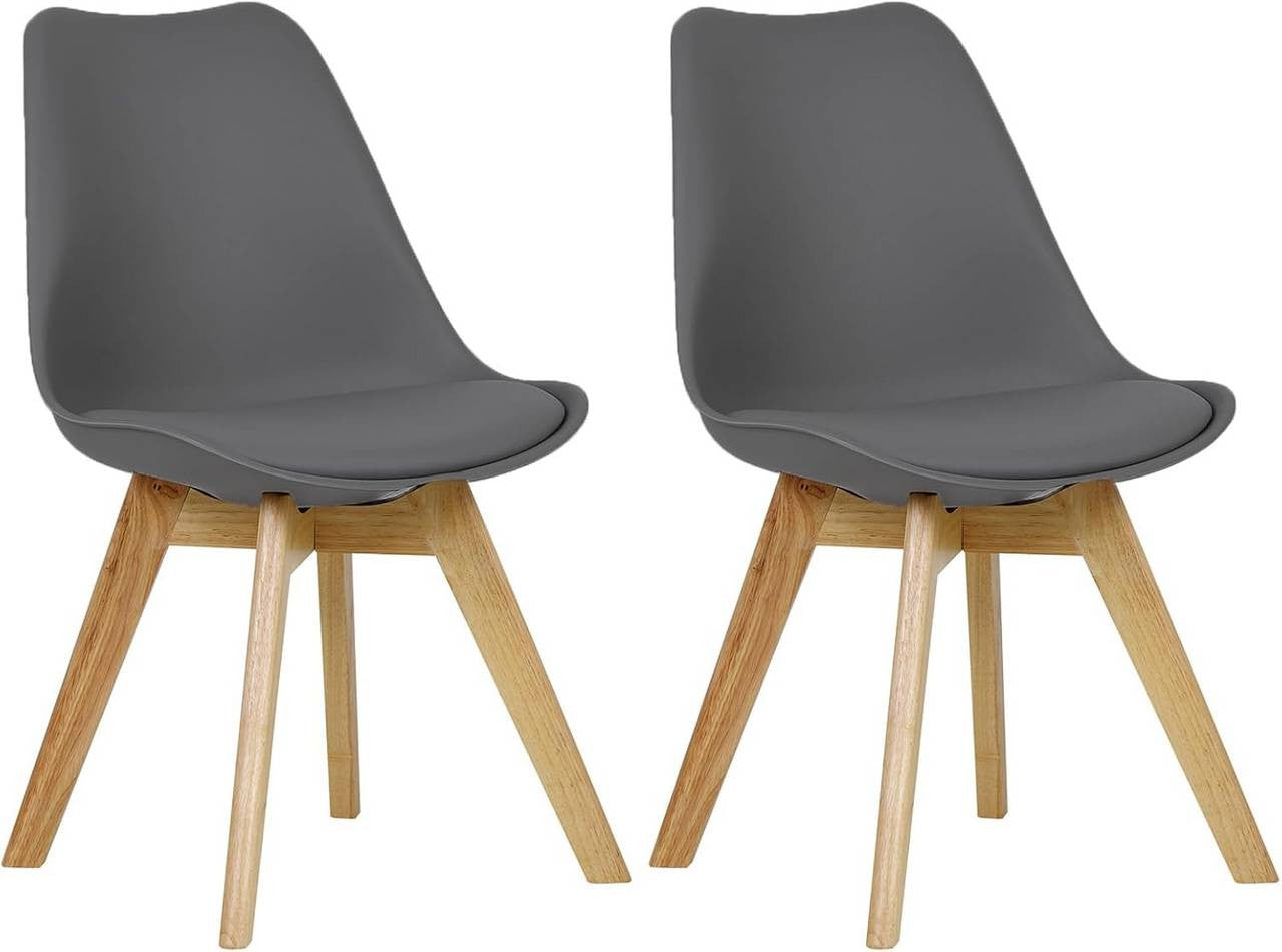 24goodz Dining Chairs Set of 2 - Ergonomic Comfort - Durable Design - PP and Solid Wood - Grey