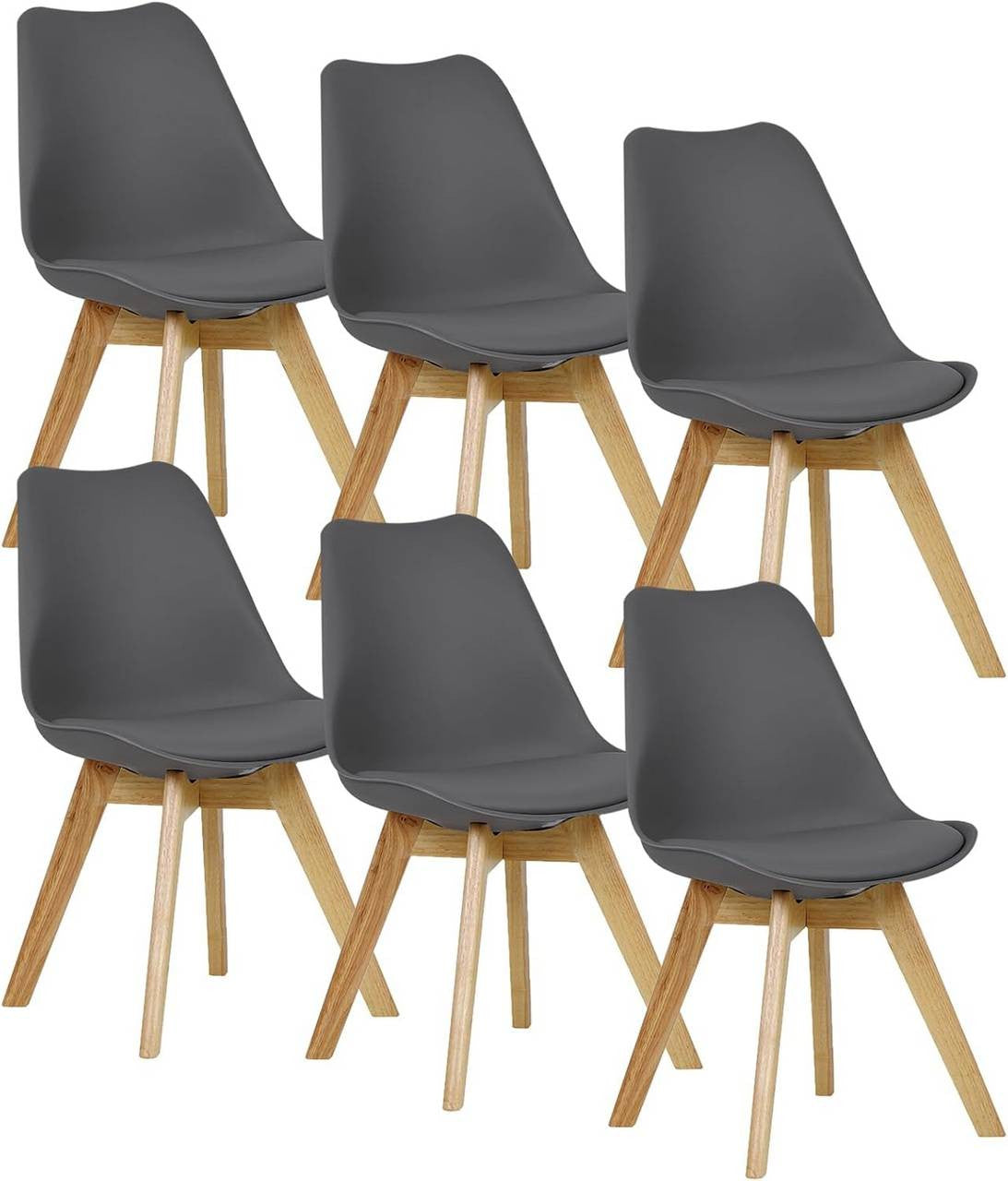24goodz Set of 6 Dining Chairs - Ergonomic Comfort - Durable Design - PU Leather and Solid Wood - Grey