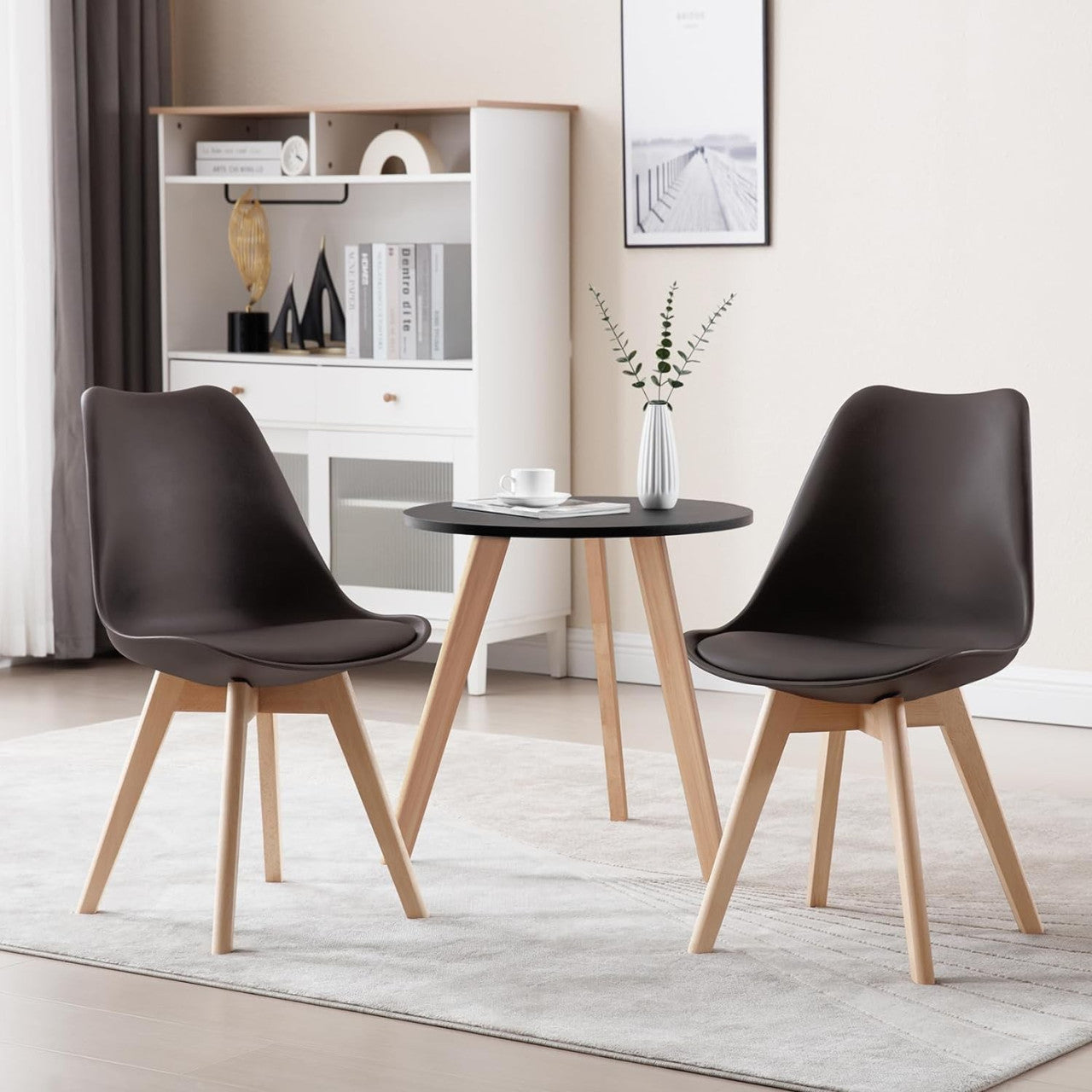 24goodz Dining Chairs Set of 2 - Ergonomic Comfort - Durable Design - Solid Wood - For Dining Room and Living Room - Brown