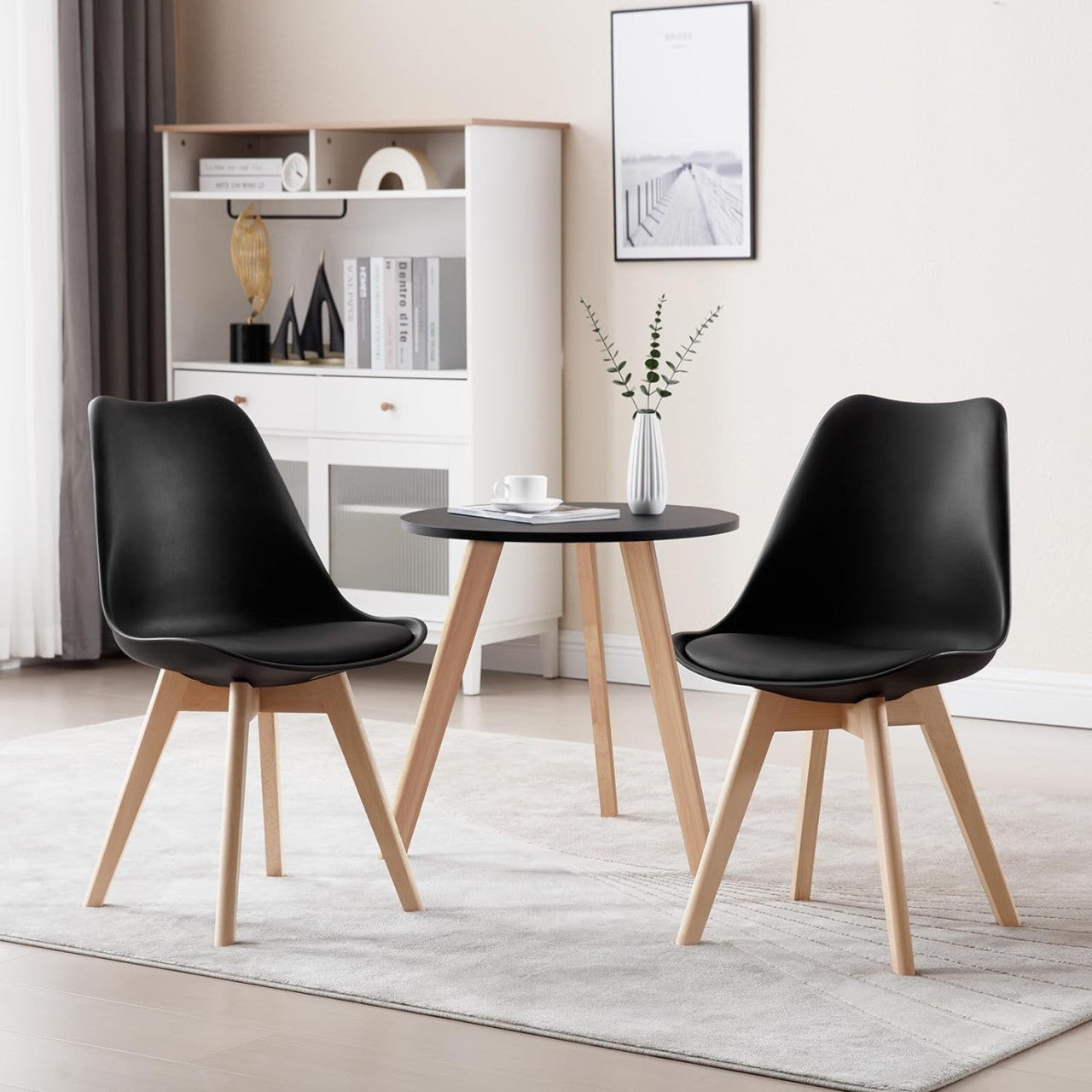 24goodz Dining Chair - Ergonomic Comfort - Durable Design - PP and Solid Wood - Black - sz