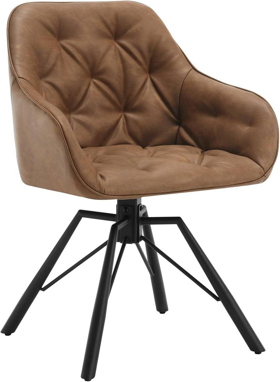 24goodz Ergonomic Dining Chair with Armrests - 360° Swivel Function - Faux Leather - For Home & Office - Light Brown