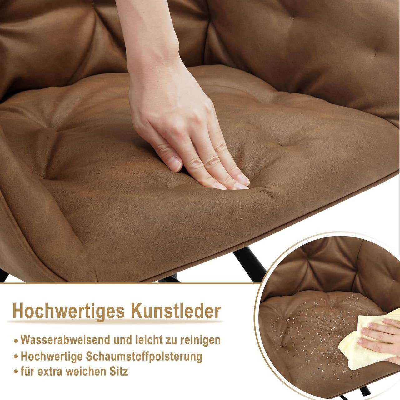 24goodz Ergonomic Dining Chair with Armrests - 360° Swivel Function - Faux Leather - For Home & Office - Light Brown