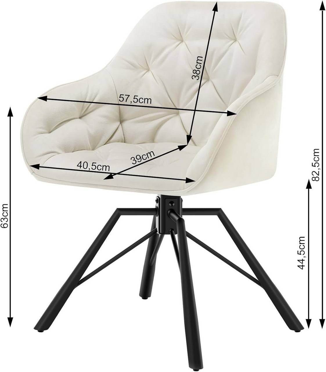 24goodz Velvet Dining Chair - Ergonomic Comfort - 360° Swivel - Velvet - For Home & Kitchen - Cream