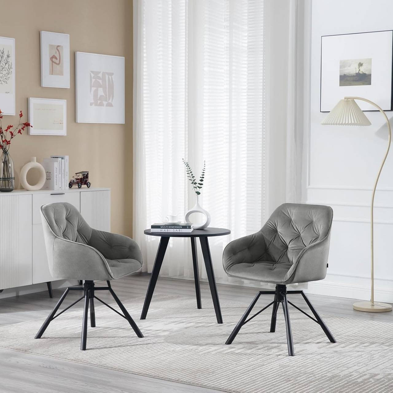 24goodz Velvet Dining Chair - Ergonomic Comfort - 360° Swivel - Velvet - For Home & Office - Dark Grey