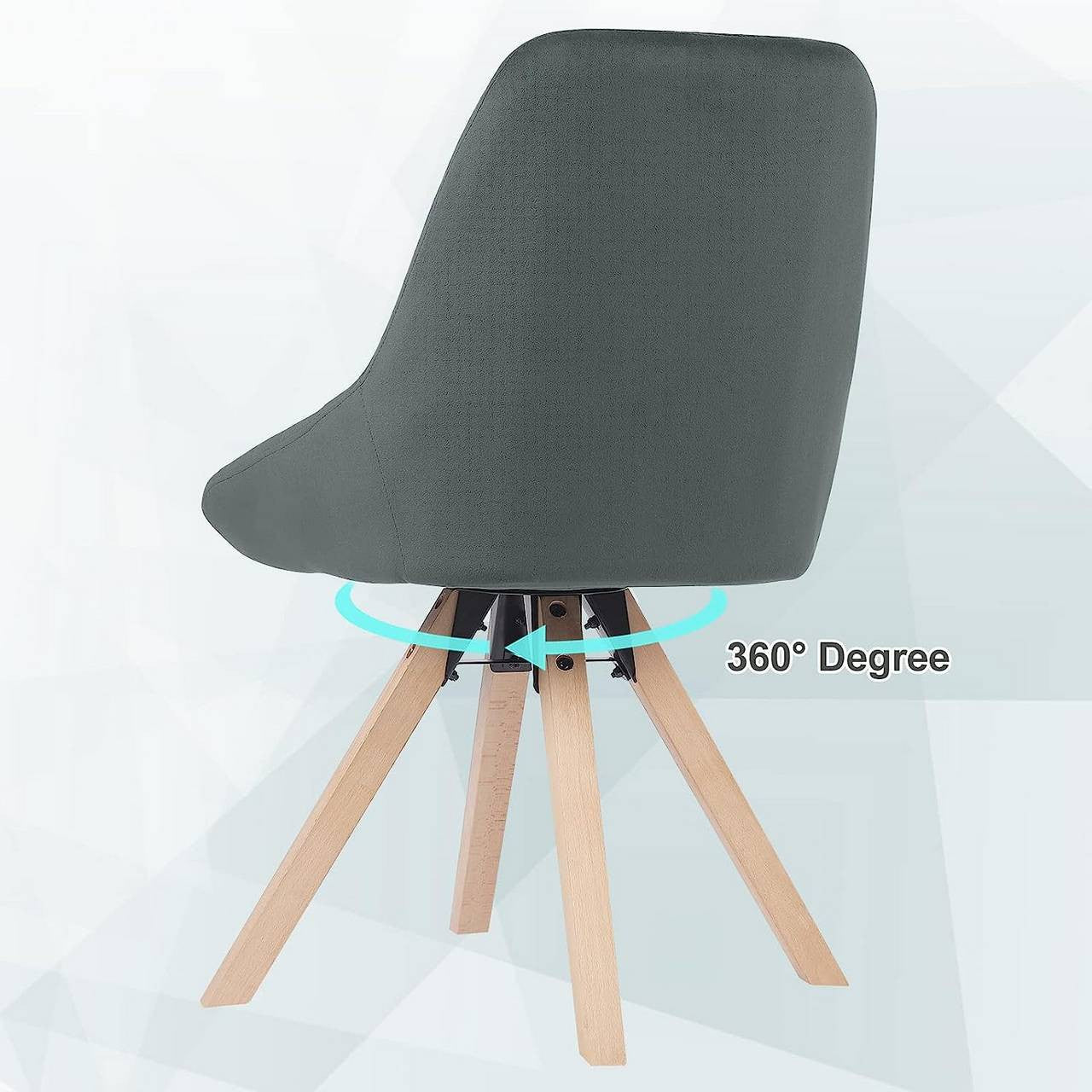 24goodz Set of 6 Dining Chairs - 360-Degree Swivel - Ergonomic Comfort - Velvet + Beech Wood - Dark Grey - dgr
