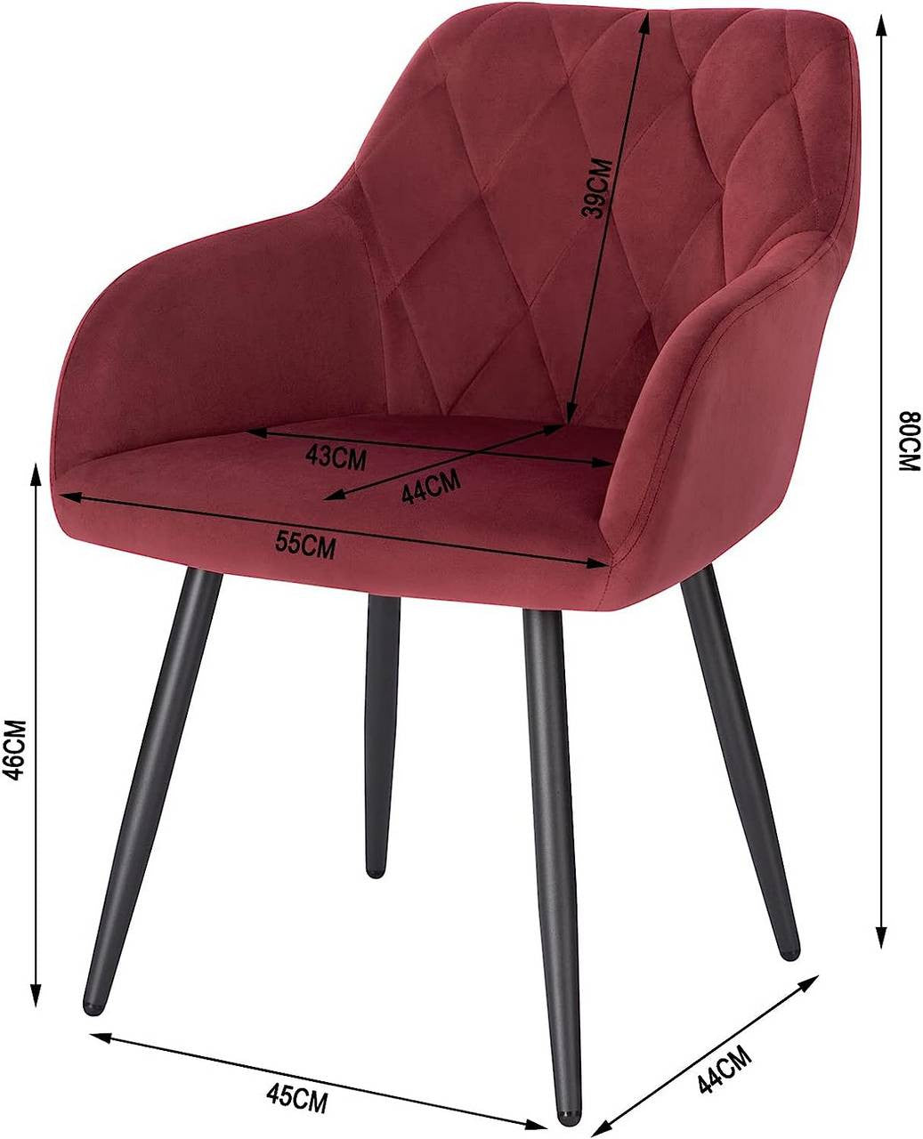 24goodz Velvet Dining Chairs with Armrests - Ergonomic Comfort - Sturdy Metal Legs - Velvet - For Home & Dining - Bordeaux - bd