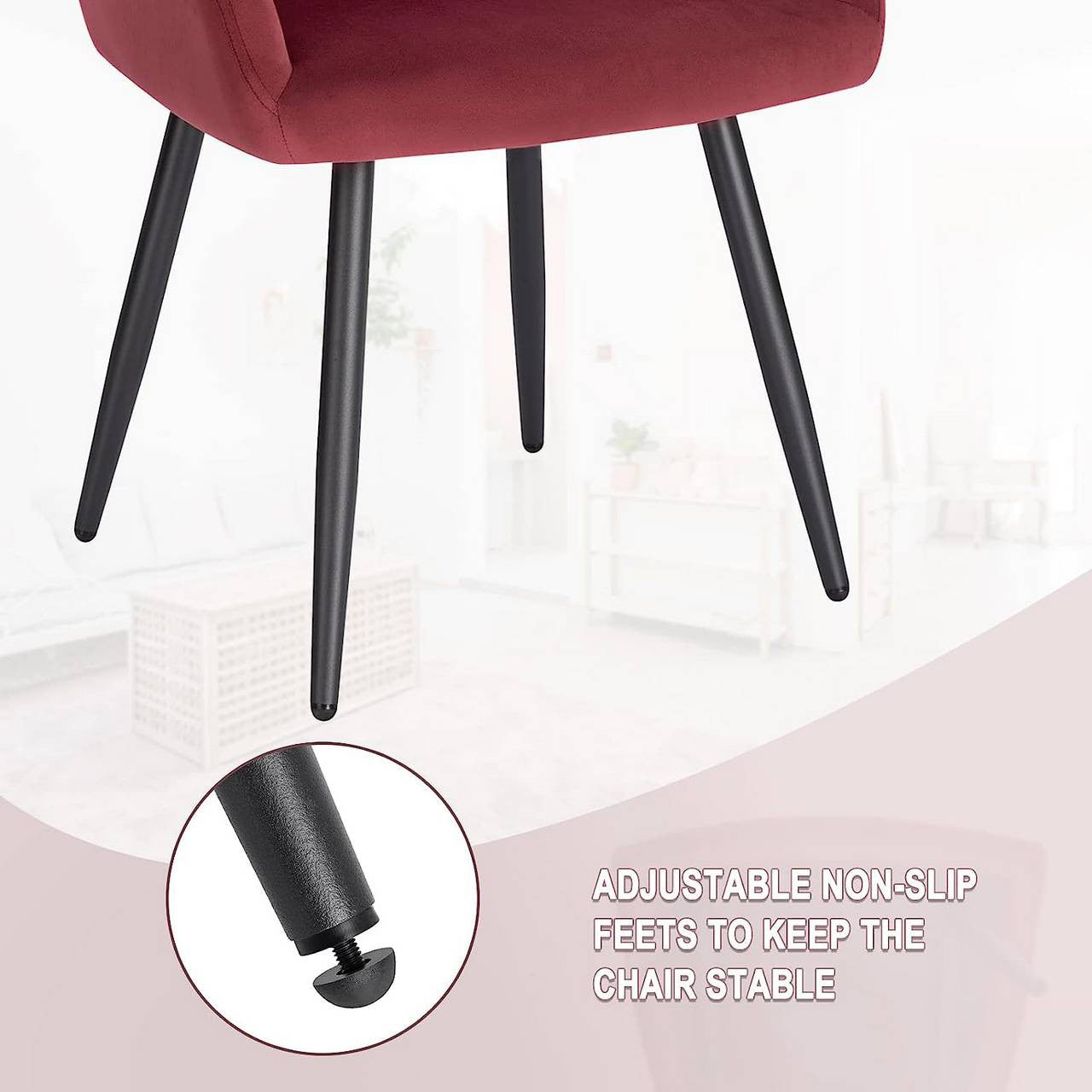 24goodz Velvet Dining Chair with Armrests - Ergonomic Comfort - Sturdy Metal Legs - Velvet - For Home & Dining - Bordeaux - bd
