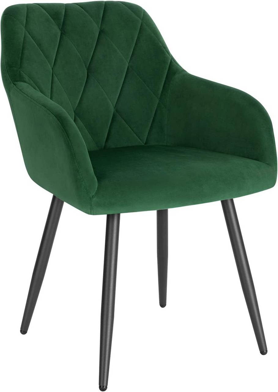 24goodz Velvet Dining Chair with Armrests - Ergonomic Comfort - Sturdy Metal Frame - Velvet - For Home Use - Dark Green - dgn