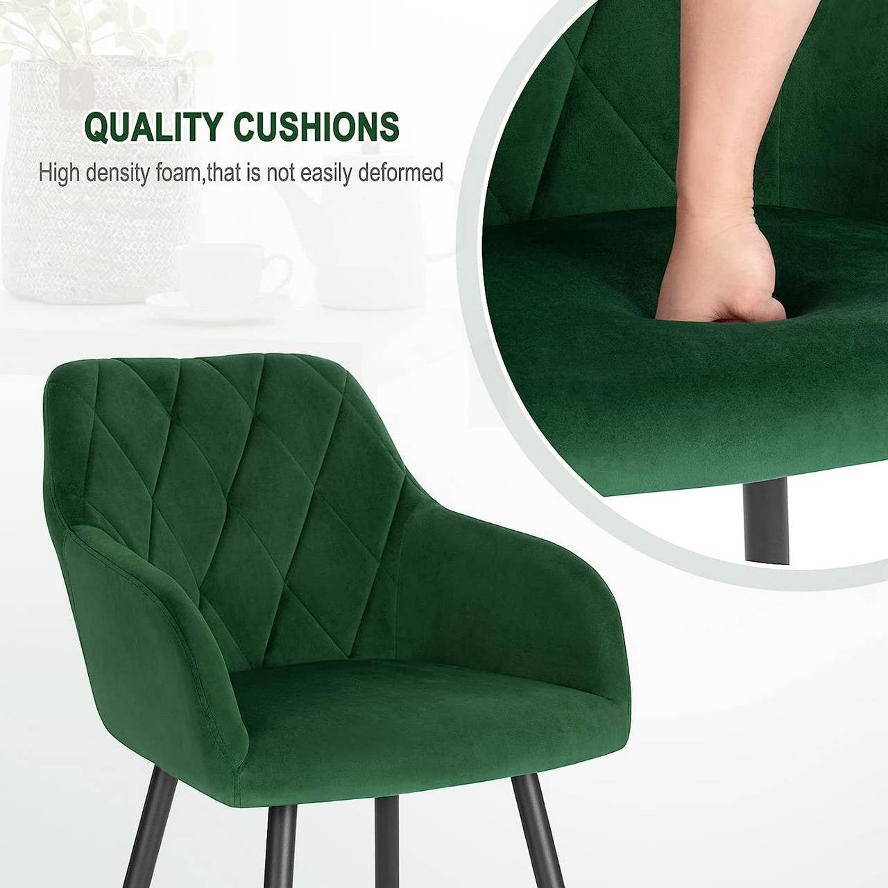 24goodz Velvet Dining Chair with Armrests - Ergonomic Comfort - Sturdy Metal Frame - Velvet - For Home Use - Dark Green - dgn