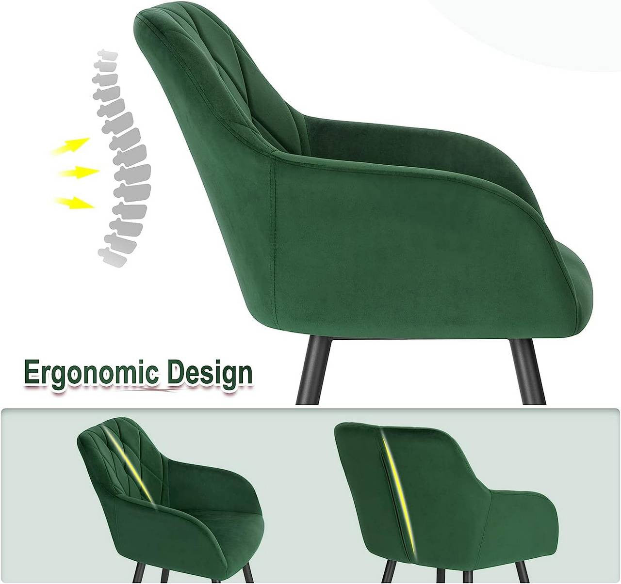 24goodz Velvet Dining Chair with Armrests - Ergonomic Comfort - Sturdy Metal Frame - Velvet - For Home Use - Dark Green - dgn