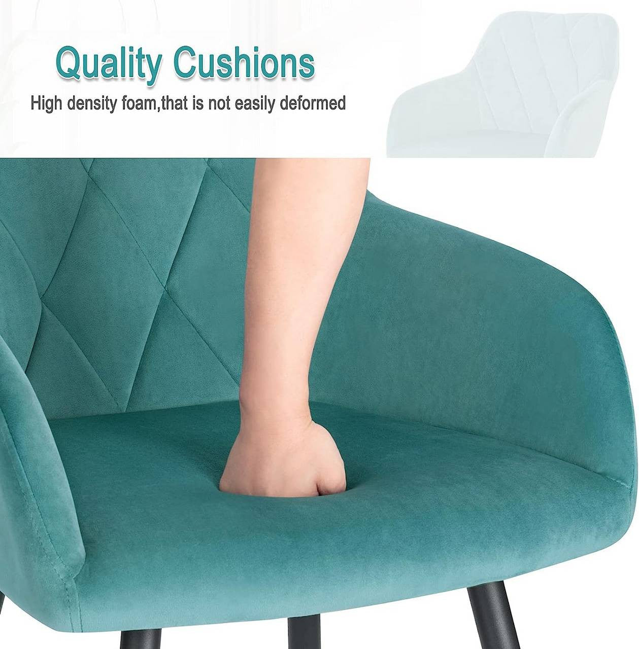 24goodz Velvet Dining Chair with Armrests - Ergonomic Comfort - Sturdy Metal Frame - For Home Use - Teal