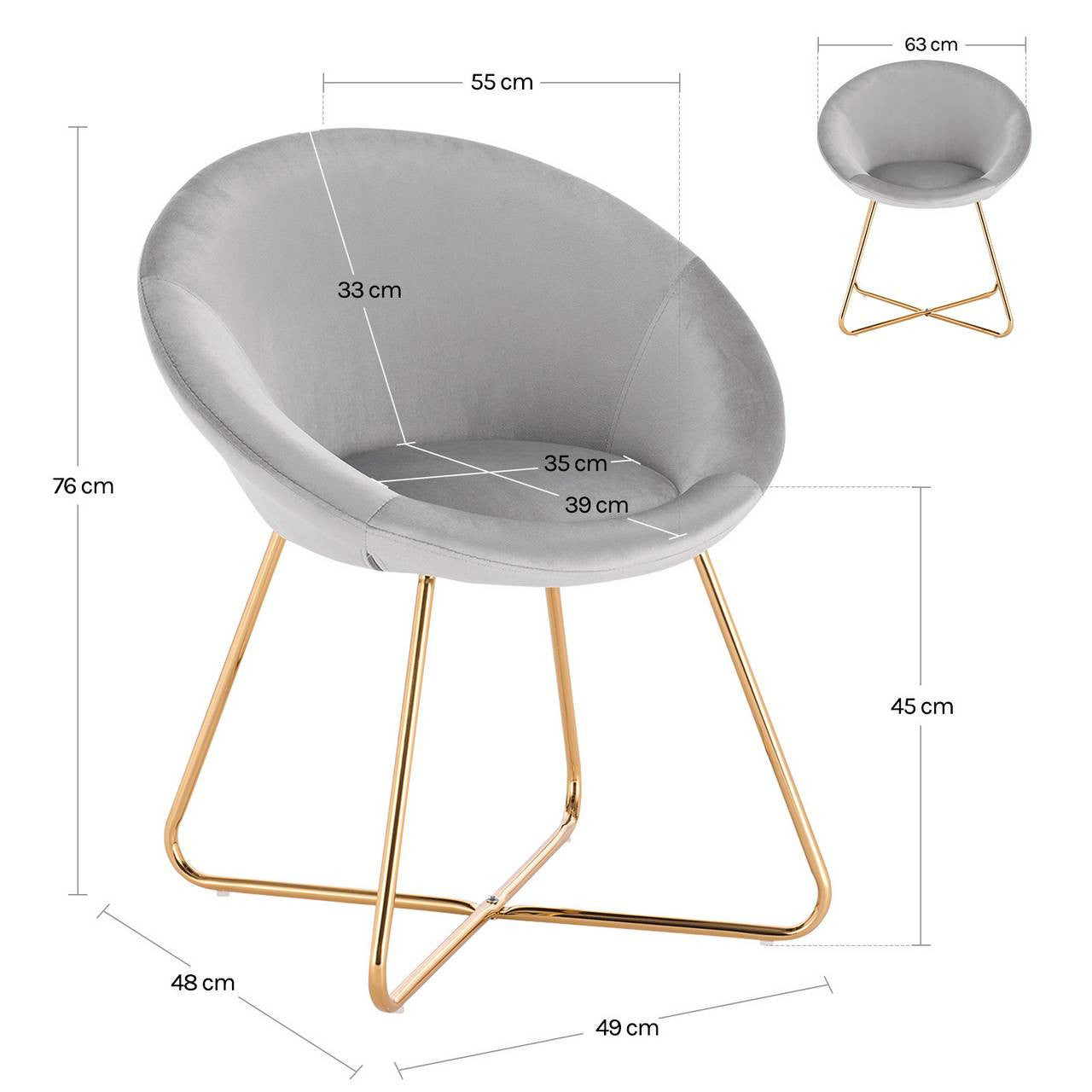 24goodz Velvet Dining Chair - Ergonomic Comfort - Sturdy Metal Frame - Velvet - For Home Use - Light Grey - hgr