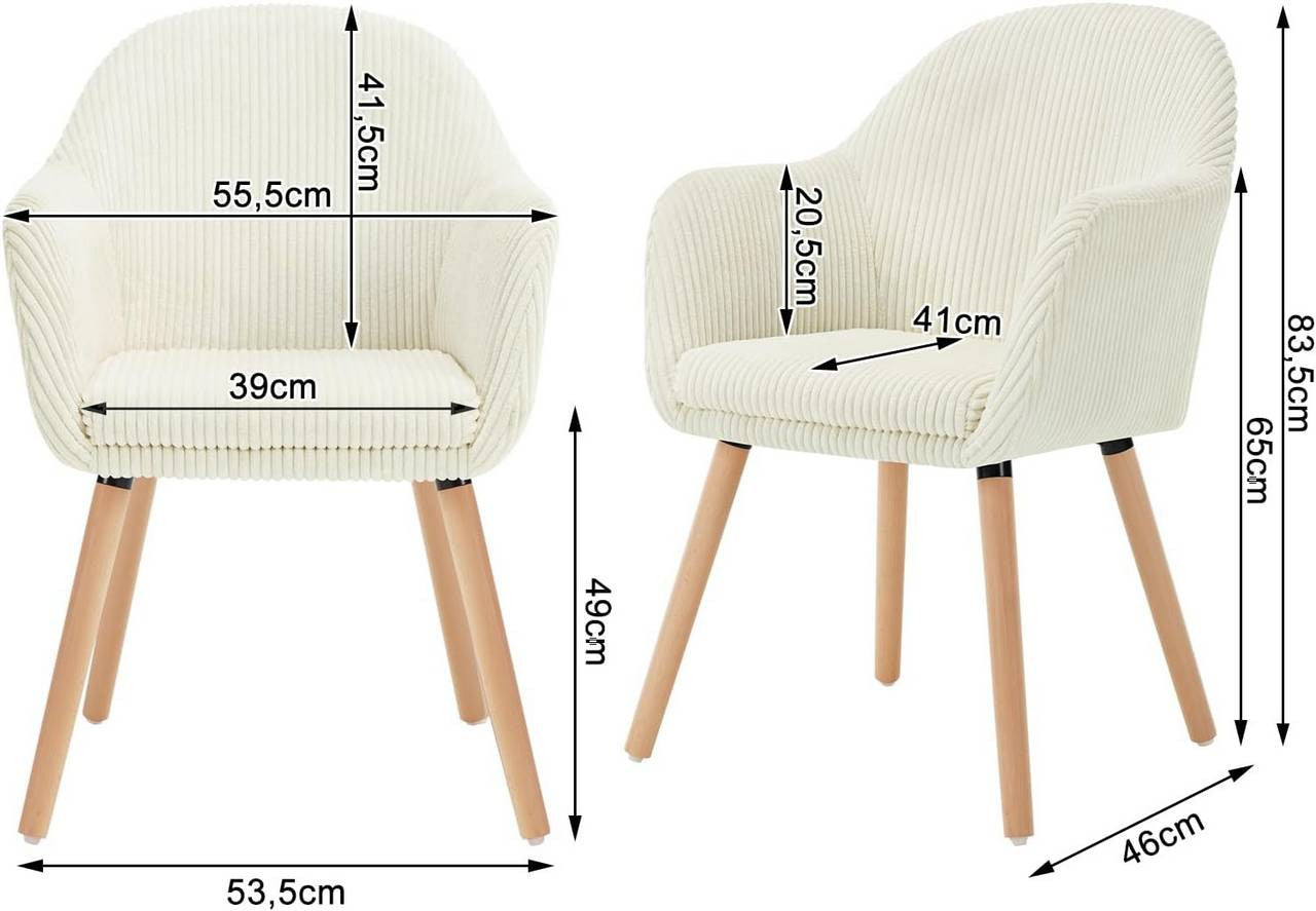 24goodz Upholstered Dining Chair - High Comfort - Robust & Stable - Corduroy - Beige