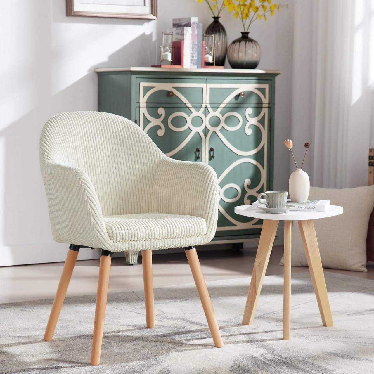 24goodz Upholstered Dining Chair - High Comfort - Robust & Stable - Corduroy - Beige