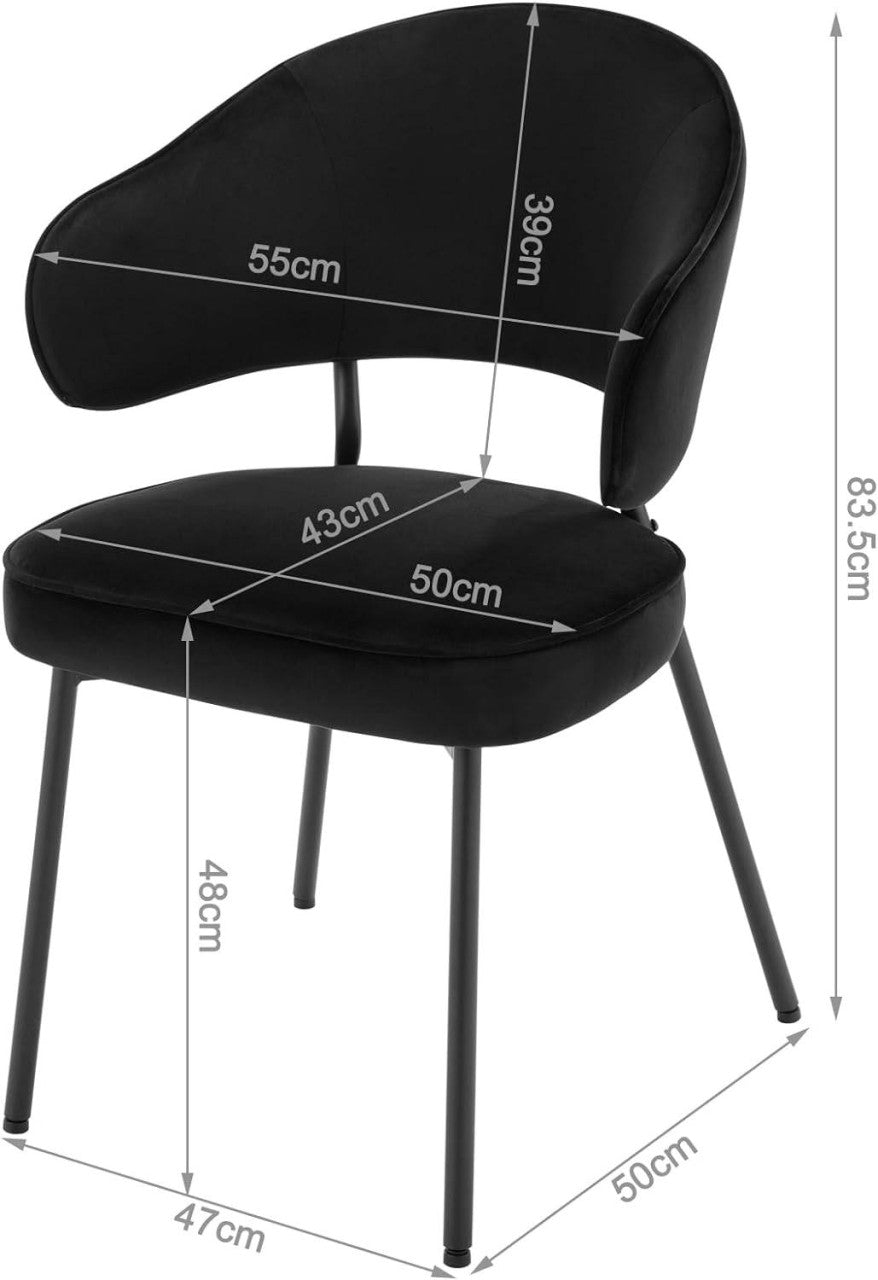 24goodz Velvet Dining Chair Set - Ergonomic Comfort - Sturdy Metal Frame - Black - Set of 2