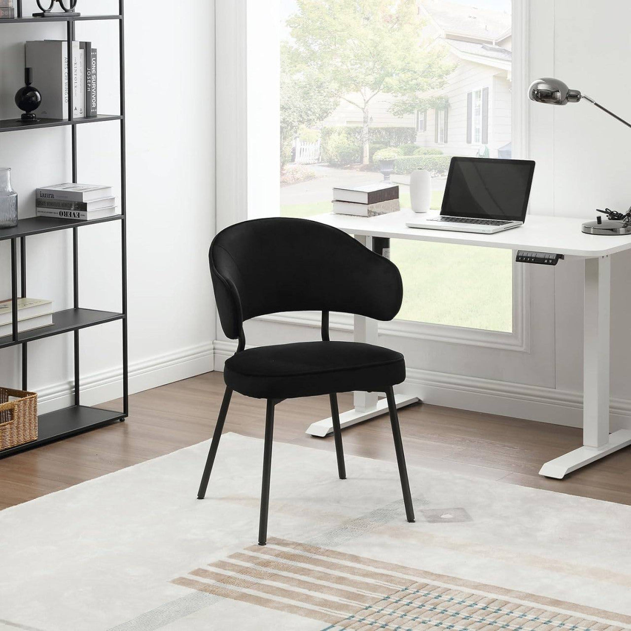 24goodz Upholstered Dining Chair - Ergonomic Design - Sturdy Metal Legs - Velvet - For Every Room - Black