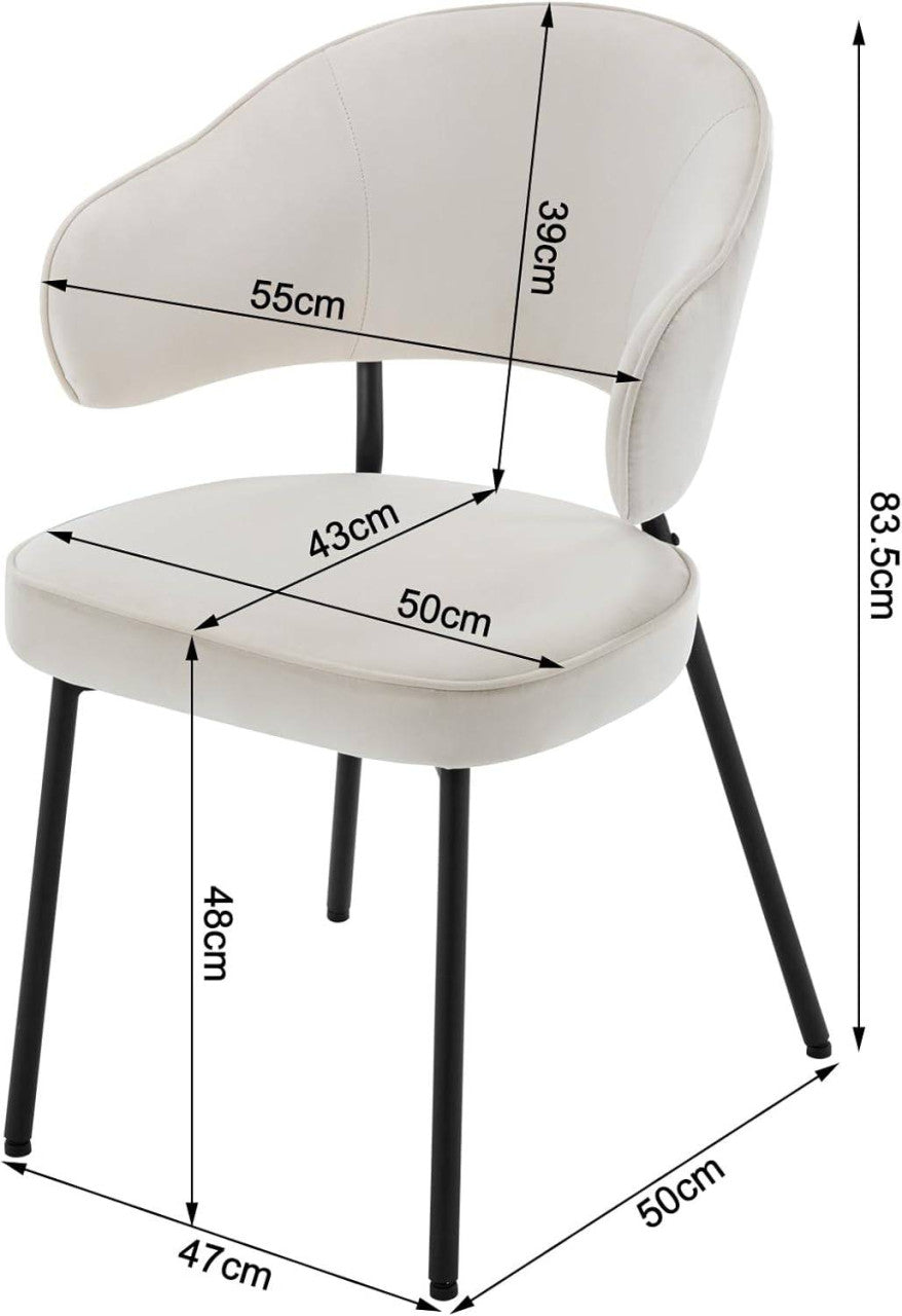 24goodz Velvet Dining Chair Set - Ergonomic Comfort - Robust Metal Frame - Velvet - For Every Room - Cream