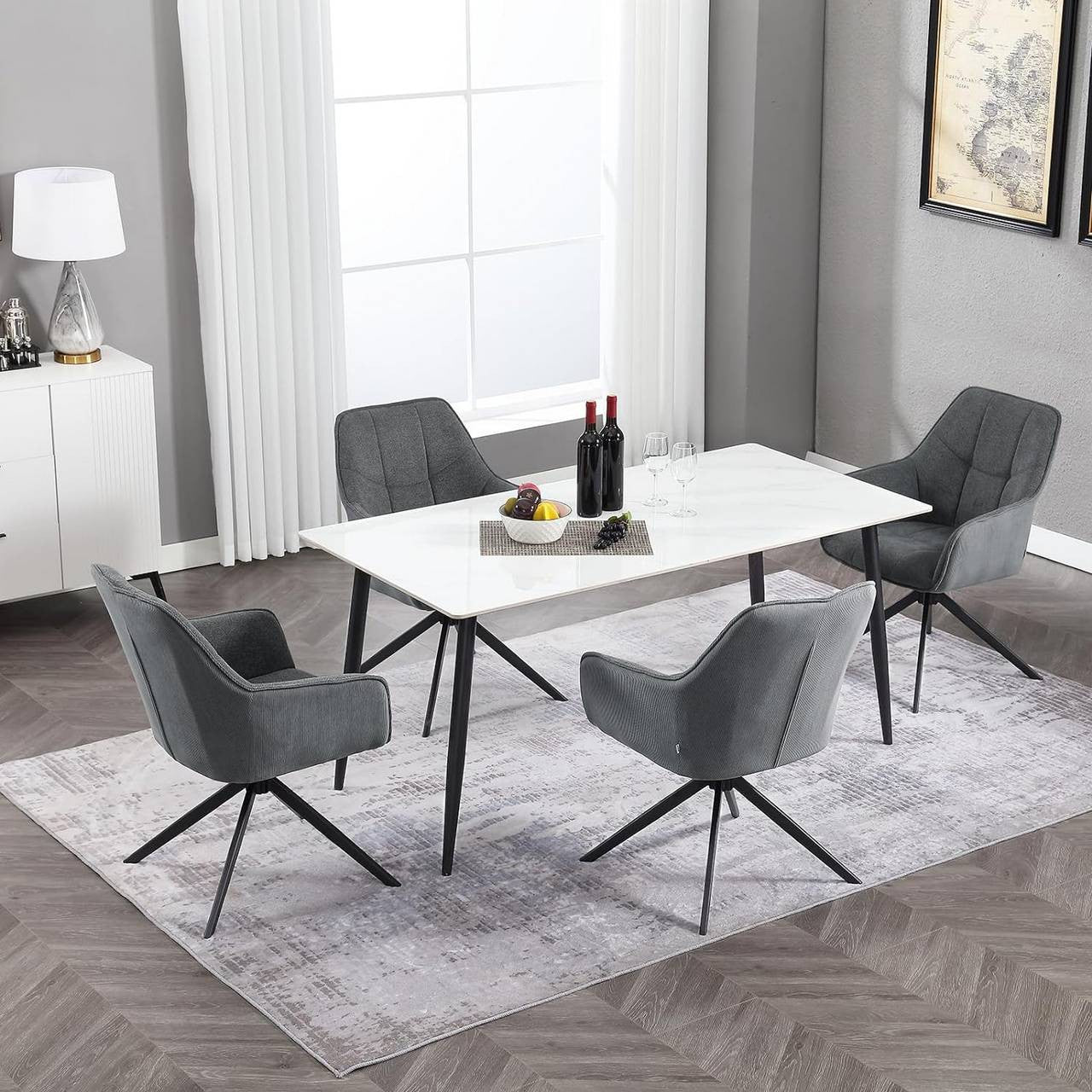 24goodz Rotating Dining Chair Set of 2 - Ergonomic Comfort - Durable Metal Legs - Chenille & Corduroy - Dark Grey
