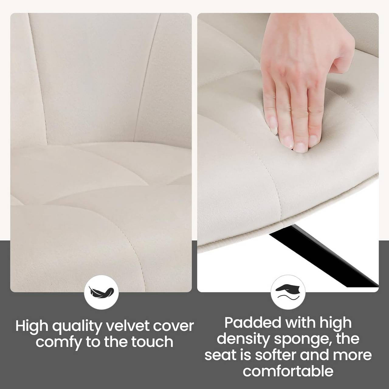 24goodz Swivel Dining Chair Set of 2 - Ergonomic Comfort - Versatile Use - Velvet - Cream