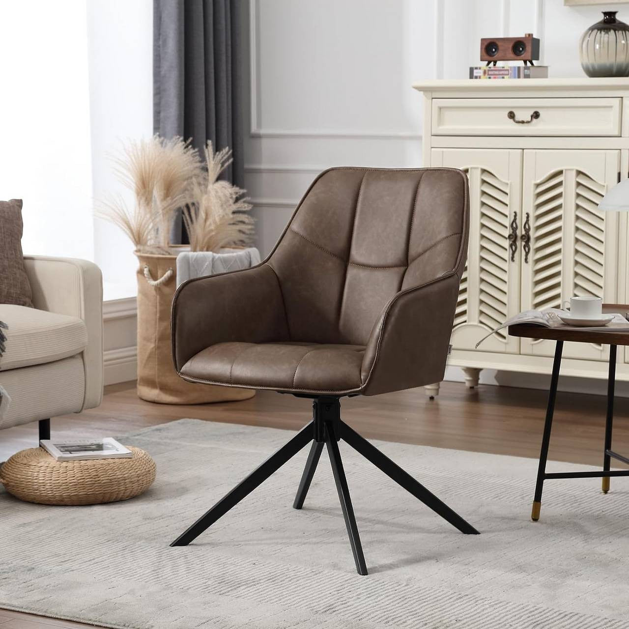 24goodz Swivel Dining Chair Set of 4 - Ergonomic Comfort - Durable Metal Legs - Vintage Faux Leather - Brown